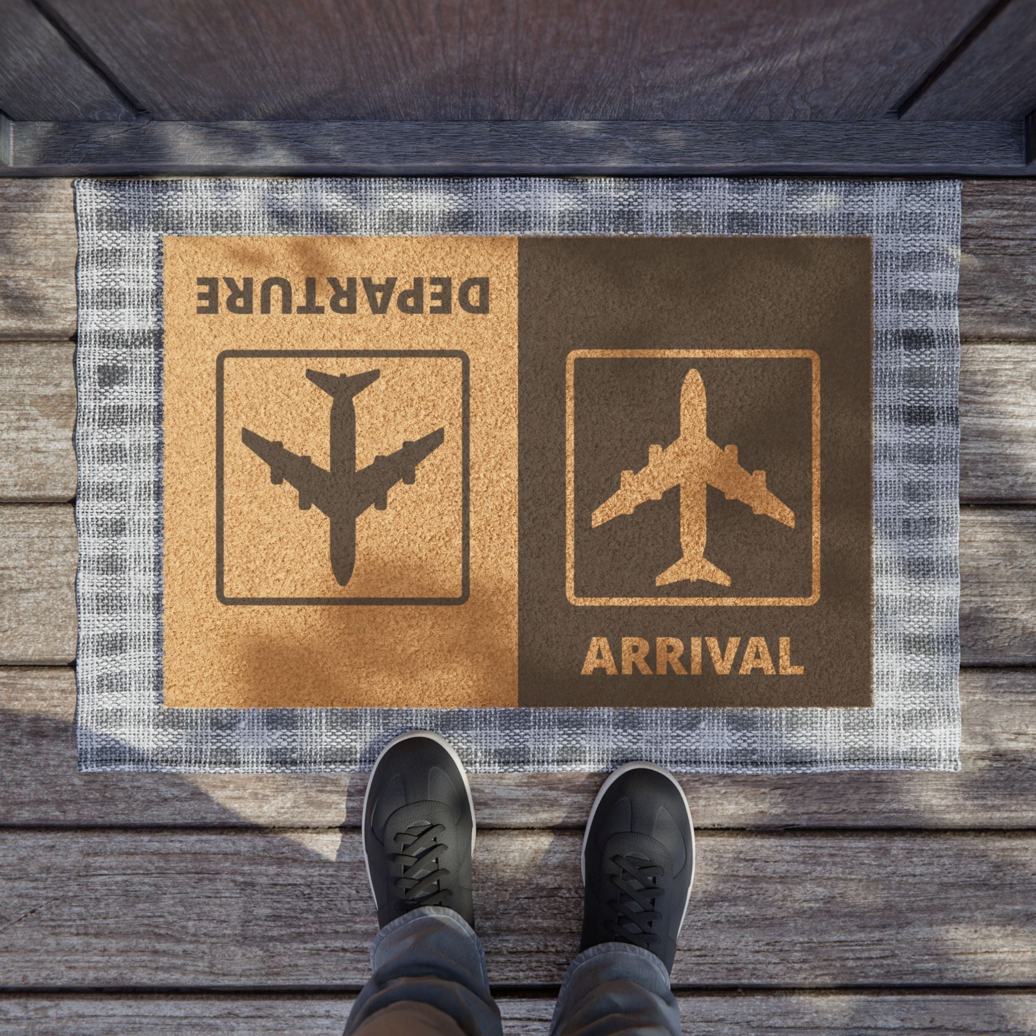 Departure and Arrival Airplane Welcome Doormat