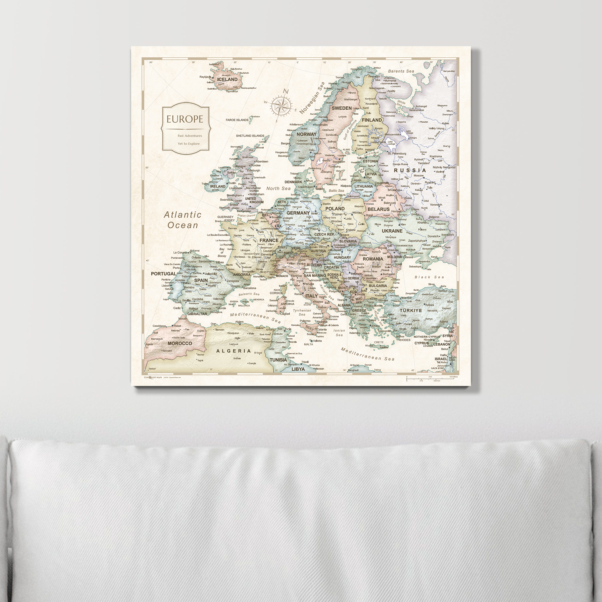 Push Pin Europe Map (Pin Board) - Desert Sunrise
