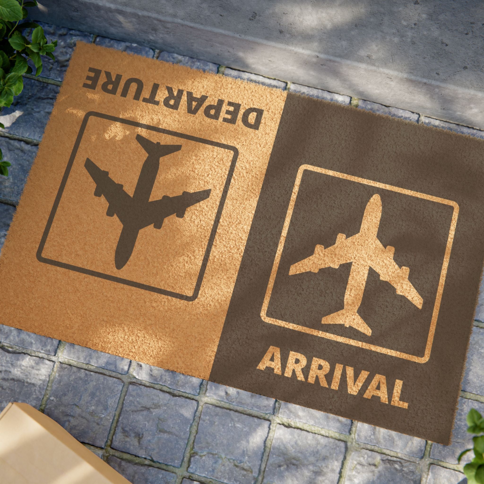 Departure and Arrival Airplane Welcome Doormat