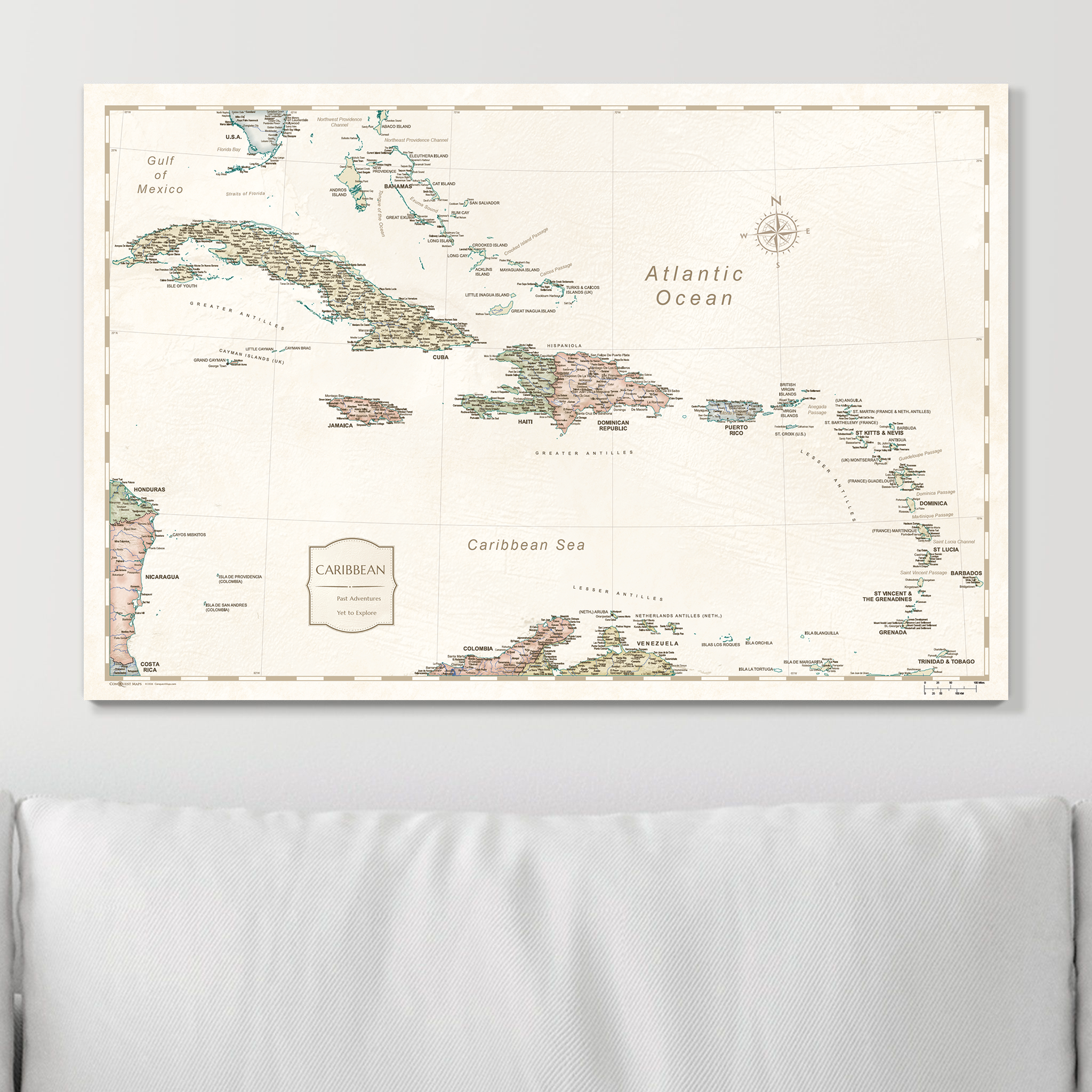 Push Pin Caribbean Map (Pin Board) - Desert Sunrise