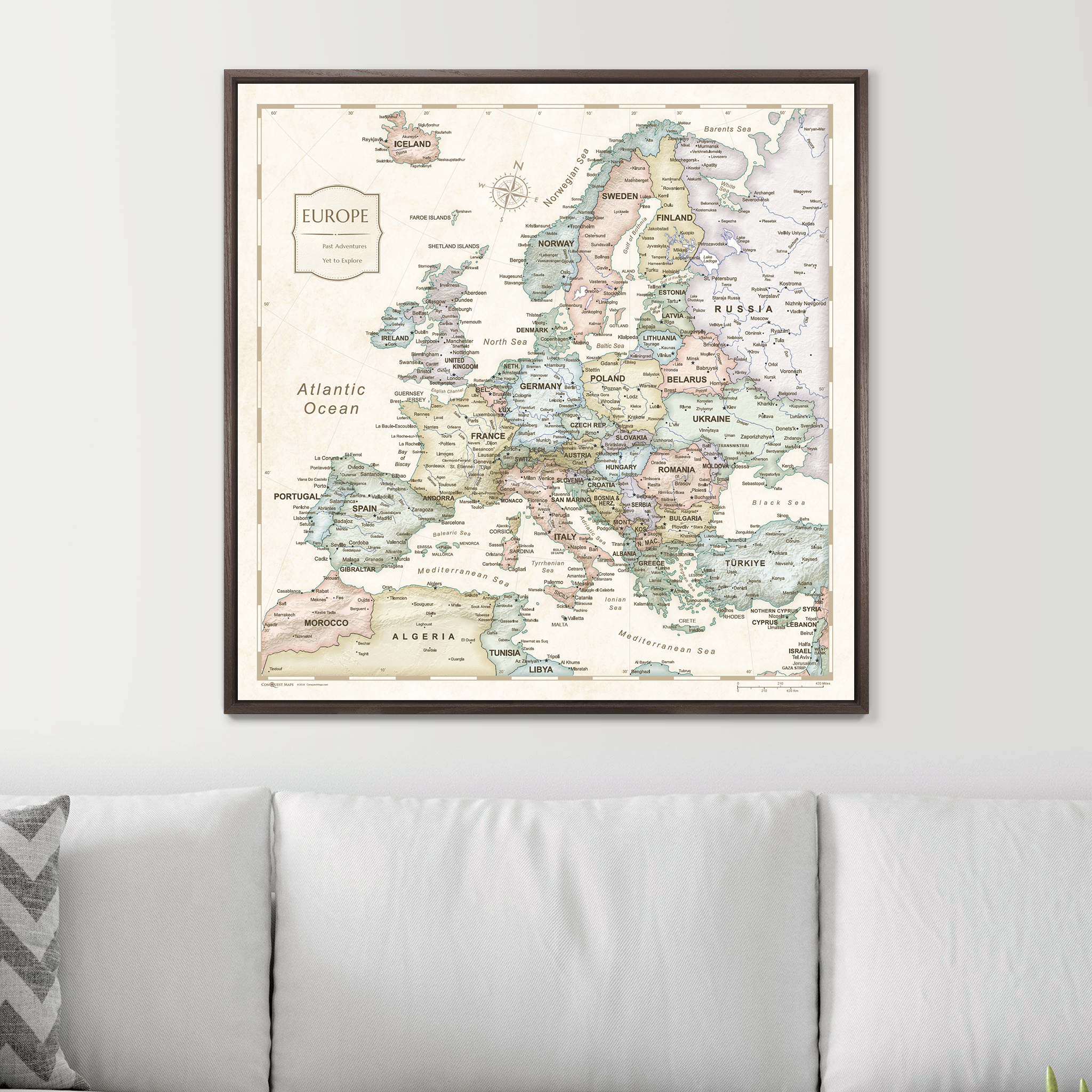 Push Pin Europe Map (Pin Board) - Desert Sunrise