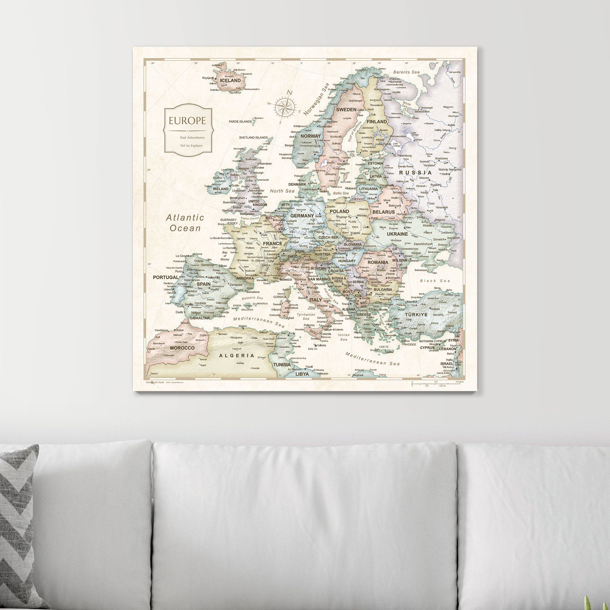 Push Pin Europe Map (Pin Board) - Desert Sunrise