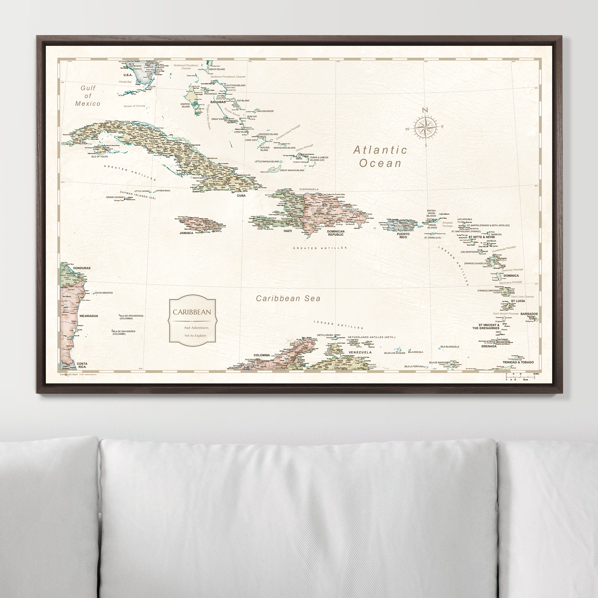 Push Pin Caribbean Map (Pin Board) - Desert Sunrise