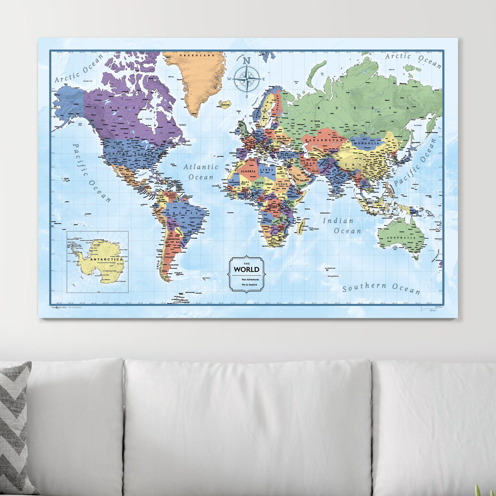 Push Pin World Map (Pin Board) - Rugged Earth CM Pin Board