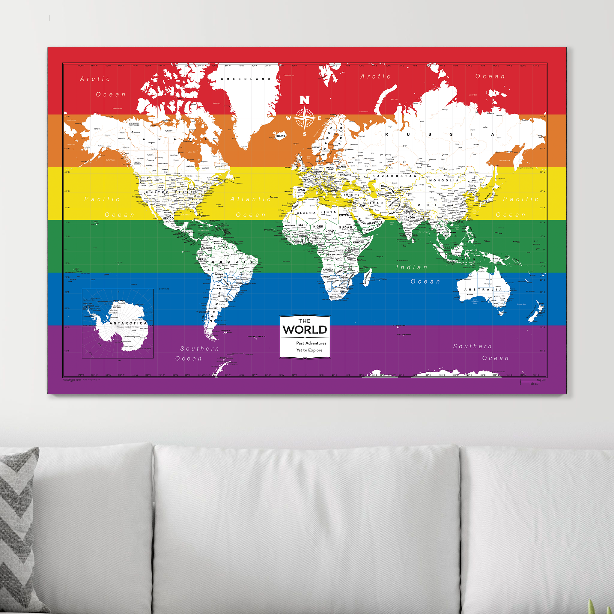 Push Pin World Map (Pin Board) - Rainbow Pride
