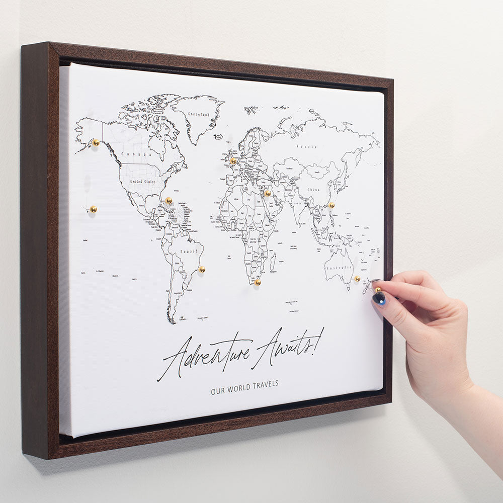 "Adventure Awaits!" Fine Line Push Pin Mini World Map CM Mini Map