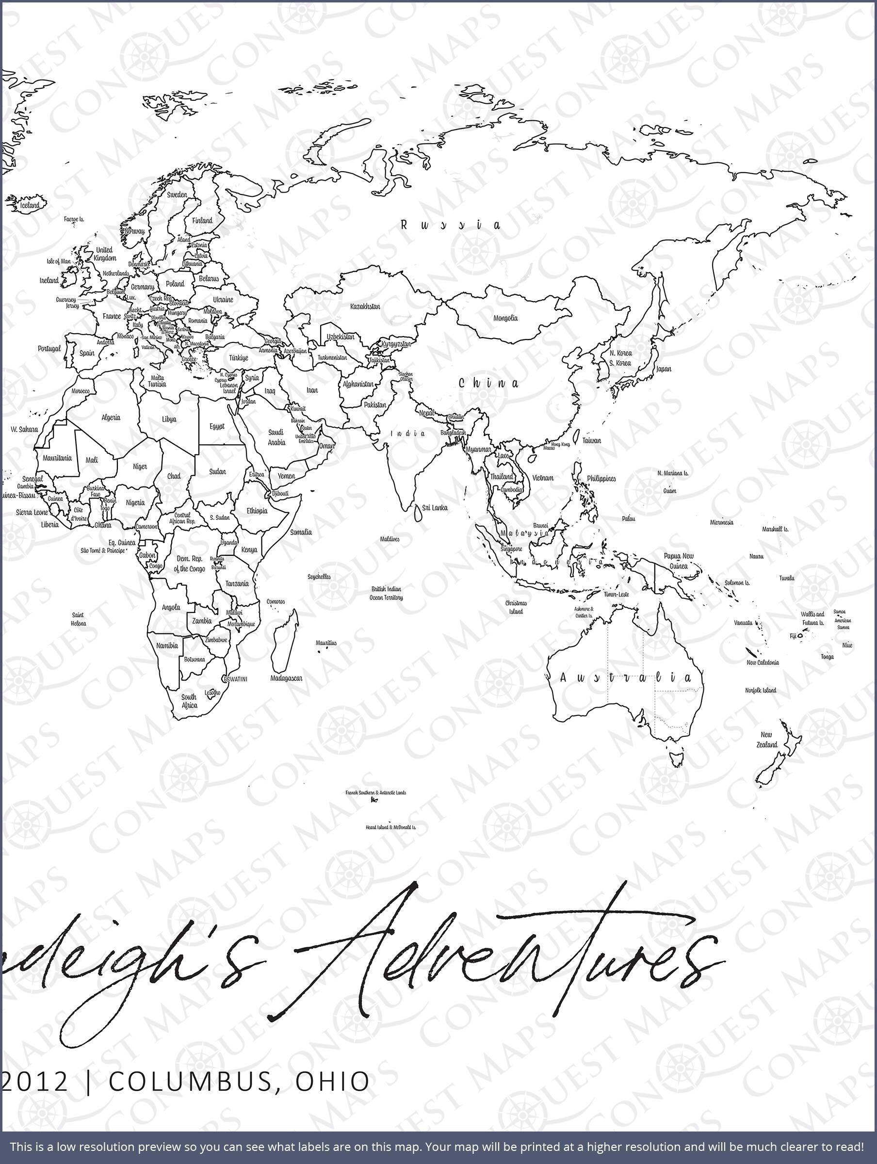 "Adventure Awaits!" Fine Line Push Pin Mini World Map CM Mini Map