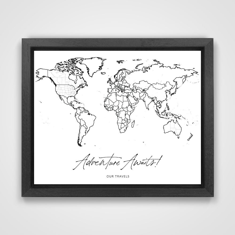 "Adventure Awaits!" Fine Line Push Pin Mini World Map CM Mini Map