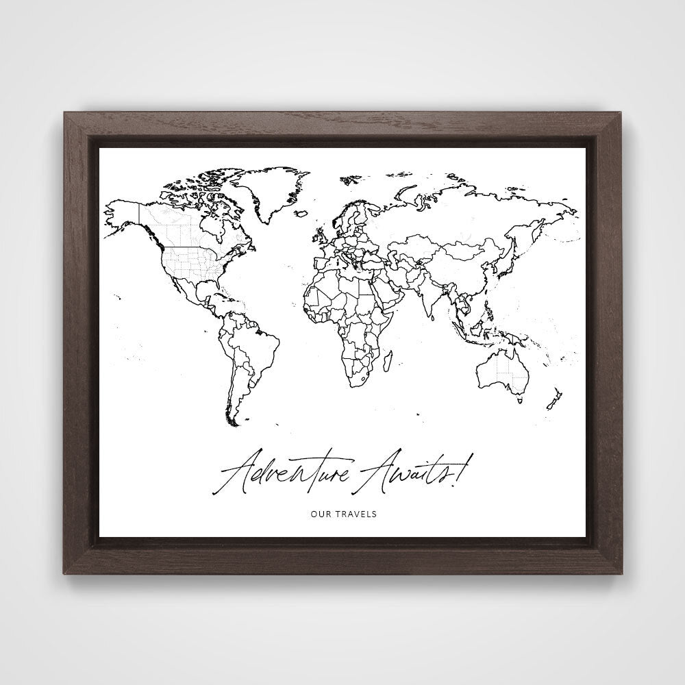 "Adventure Awaits!" Fine Line Push Pin Mini World Map CM Mini Map