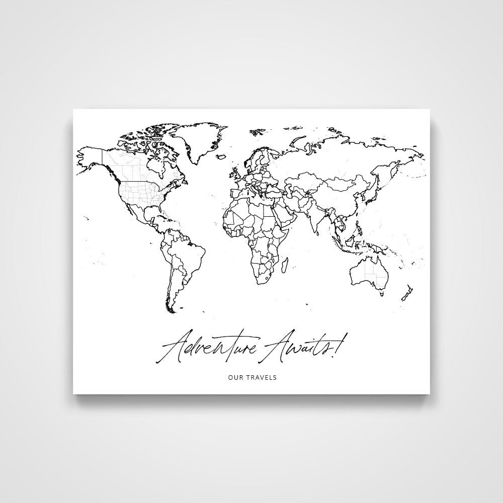 "Adventure Awaits!" Fine Line Push Pin Mini World Map CM Mini Map