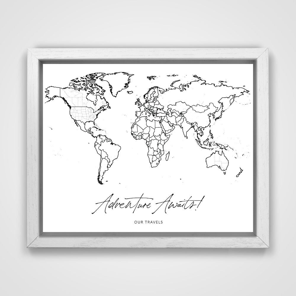 "Adventure Awaits!" Fine Line Push Pin Mini World Map CM Mini Map