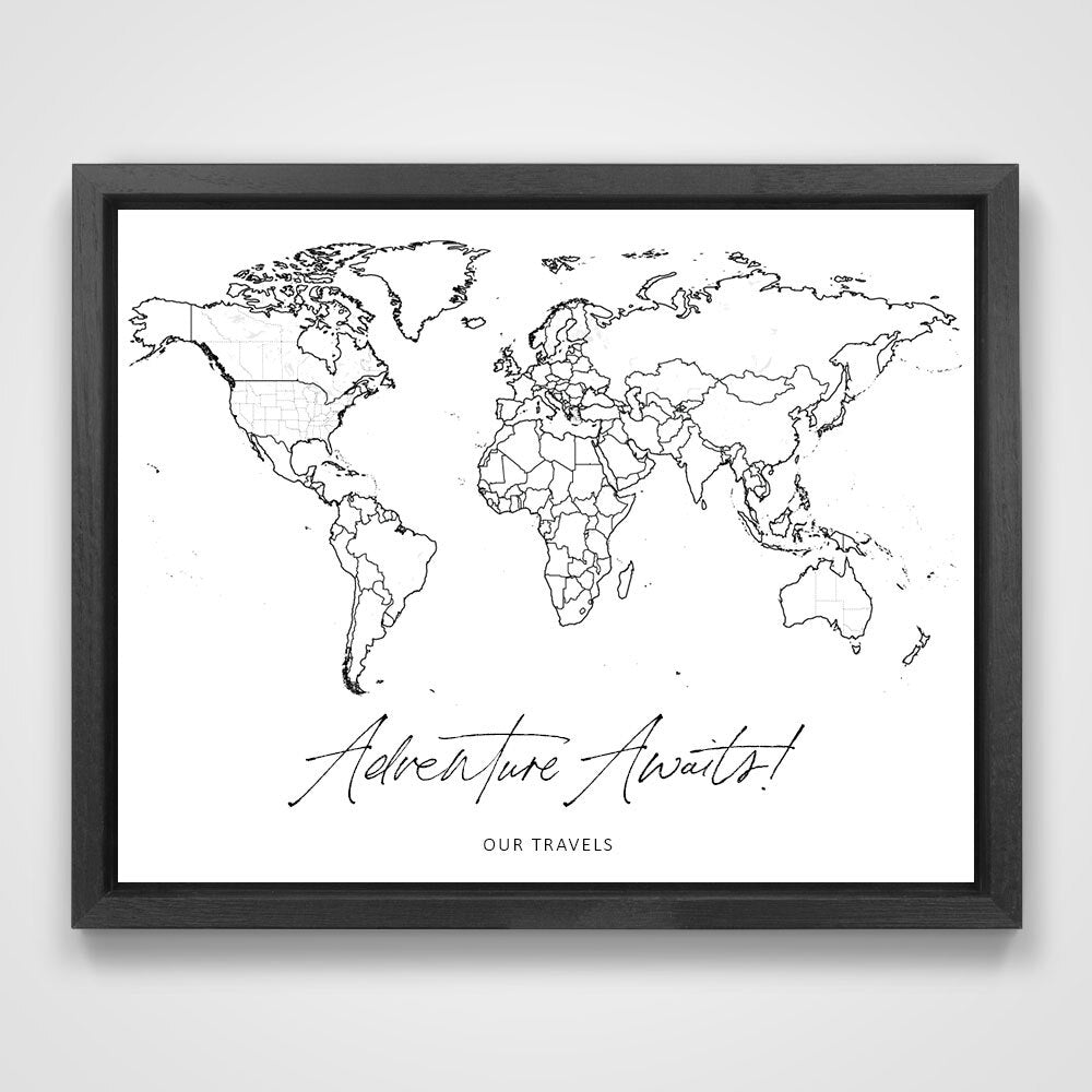 "Adventure Awaits!" Fine Line Push Pin Mini World Map CM Mini Map