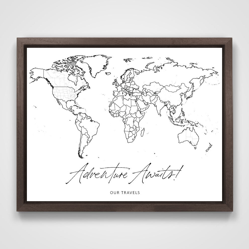 "Adventure Awaits!" Fine Line Push Pin Mini World Map CM Mini Map