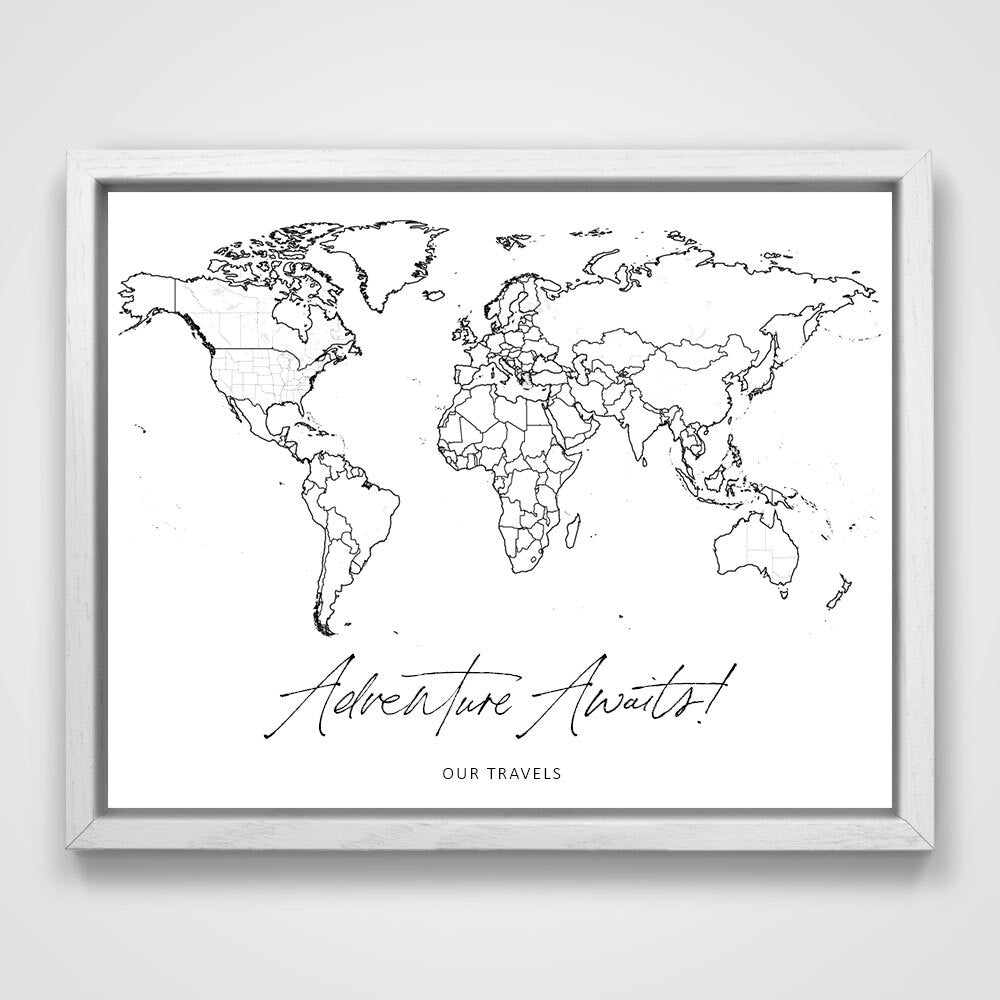 "Adventure Awaits!" Fine Line Push Pin Mini World Map CM Mini Map