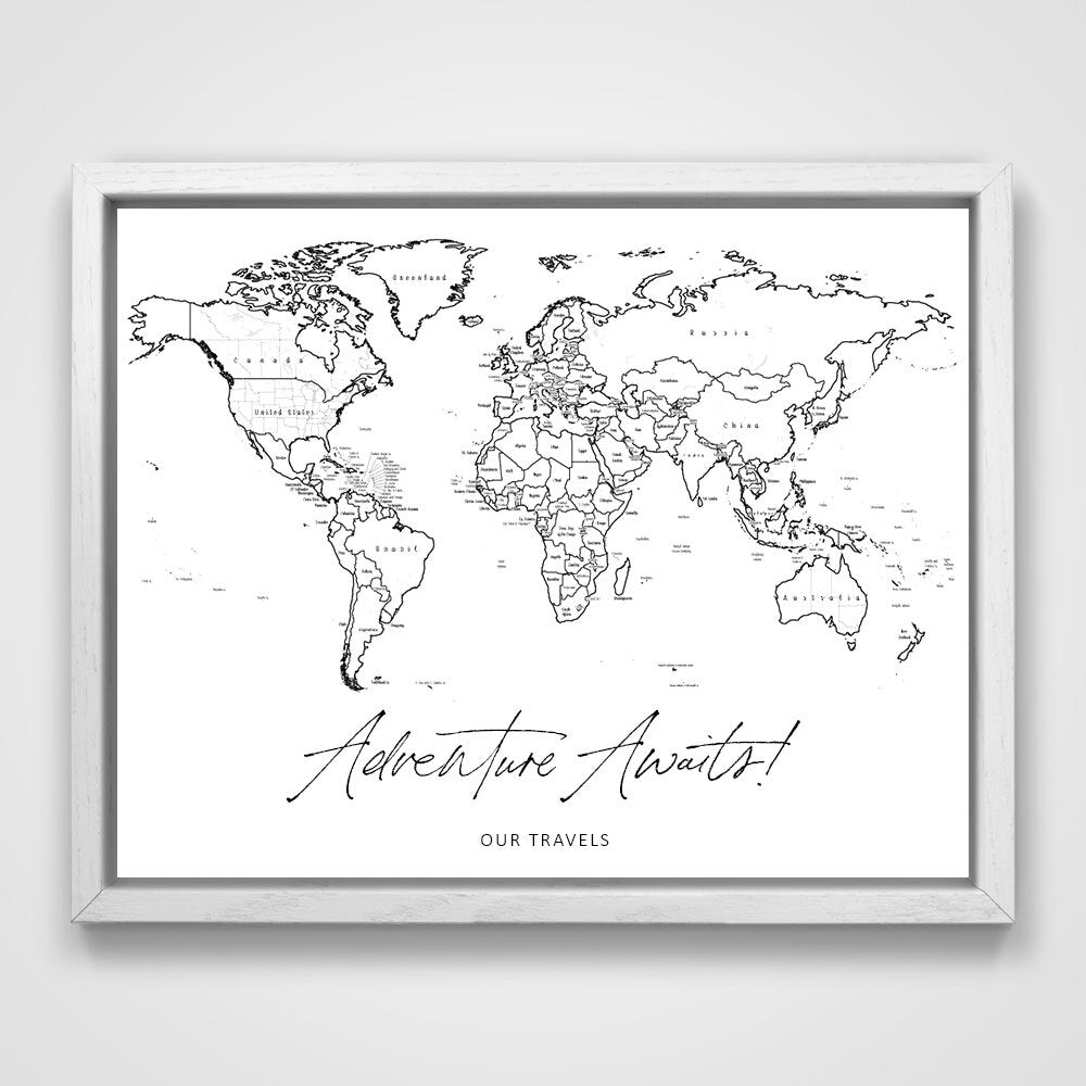 "Adventure Awaits!" Fine Line Push Pin Mini World Map CM Mini Map