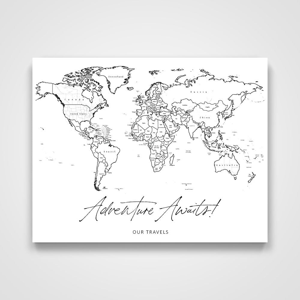 "Adventure Awaits!" Fine Line Push Pin Mini World Map CM Mini Map