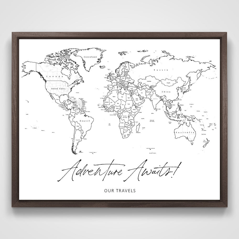 "Adventure Awaits!" Fine Line Push Pin Mini World Map CM Mini Map