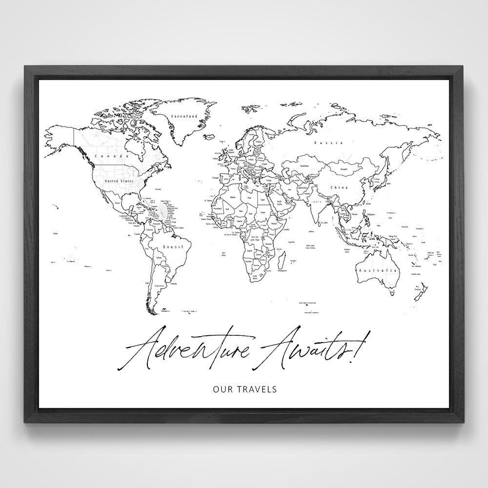 "Adventure Awaits!" Fine Line Push Pin Mini World Map CM Mini Map