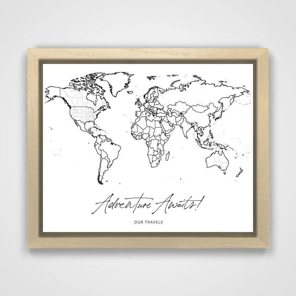 "Adventure Awaits!" Fine Line Push Pin Mini World Map CM Mini Map