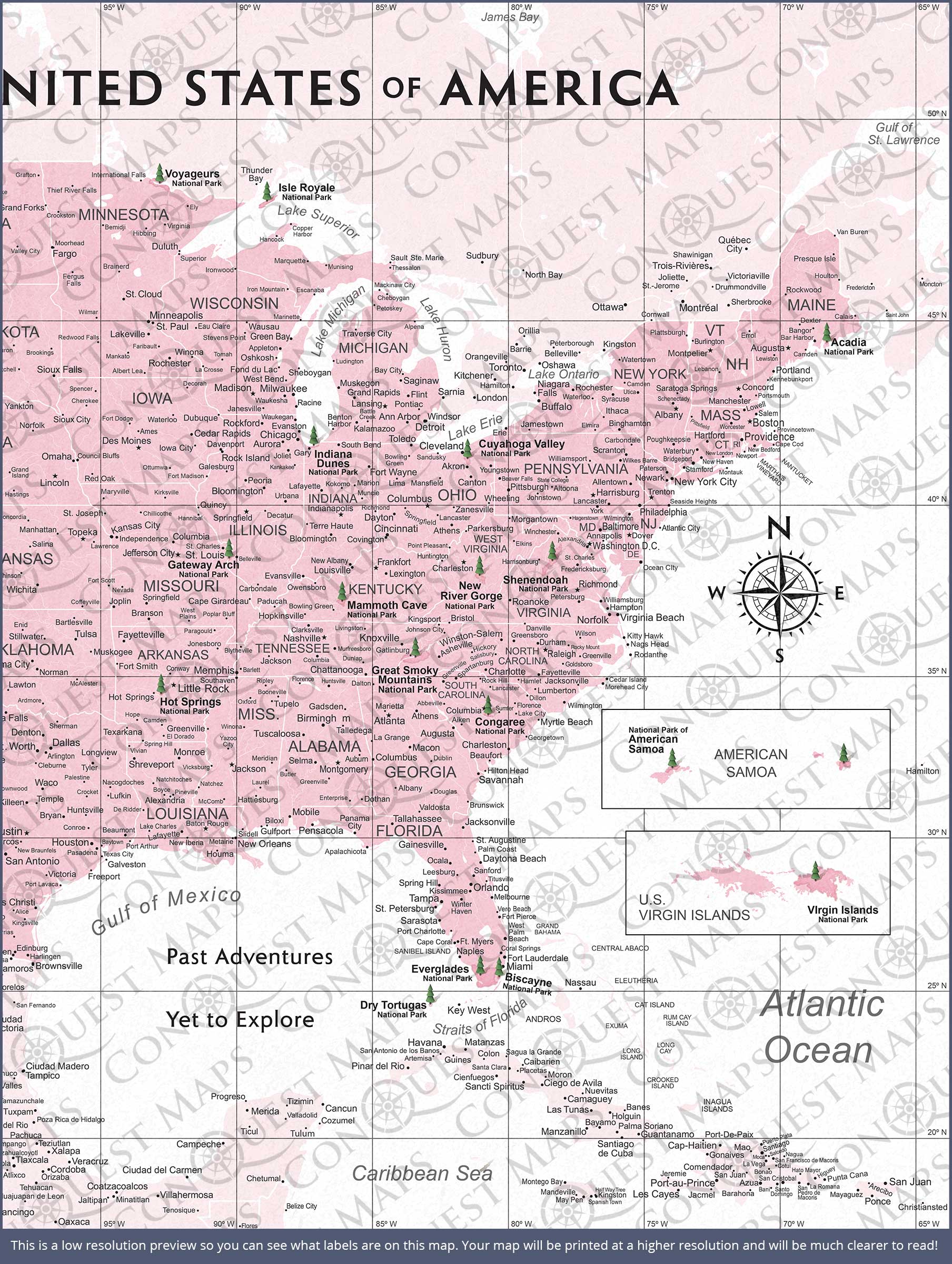 National Parks Map Poster - Pink Color Splash CM Poster