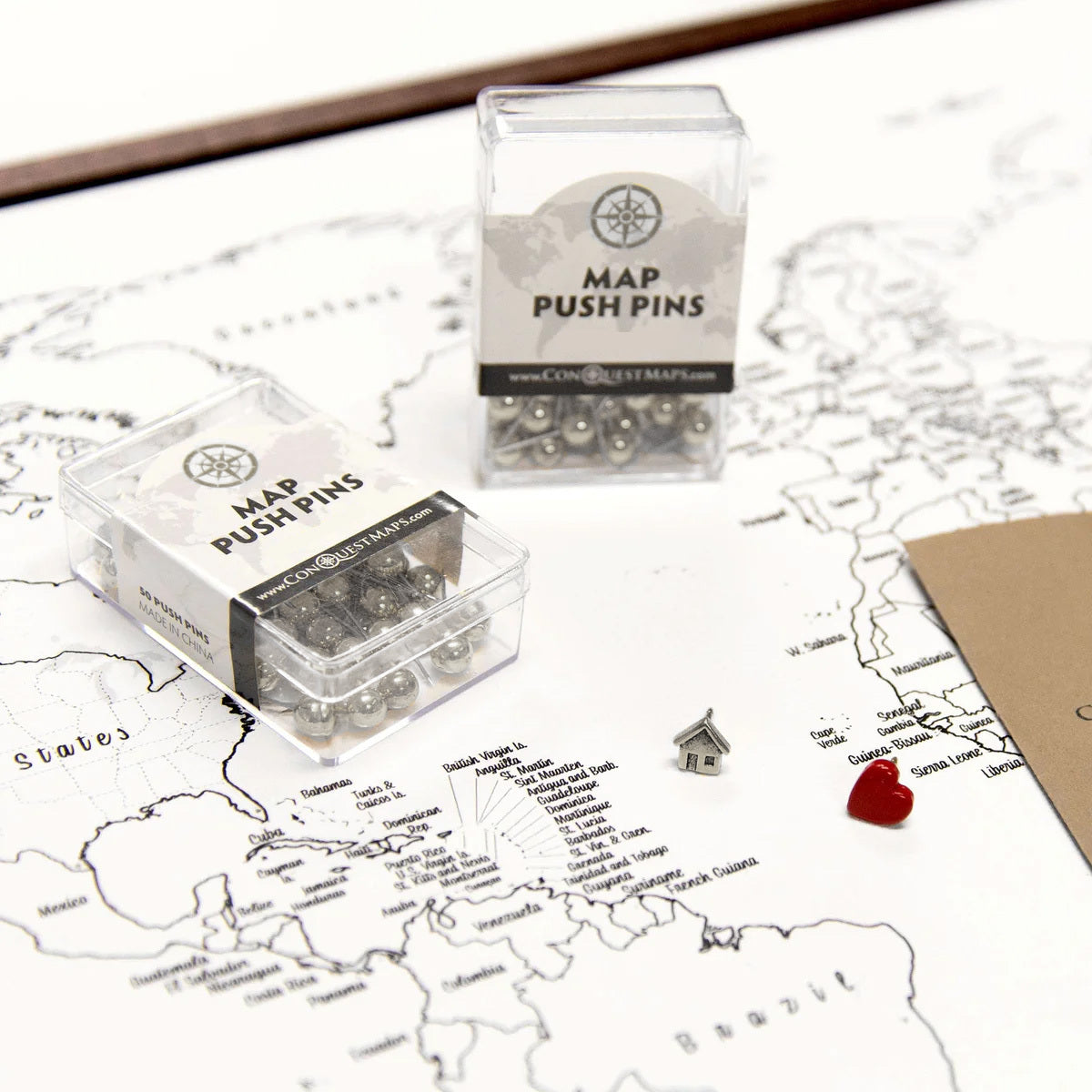 Fine Line Push Pin World Mini Map Gift Bundle