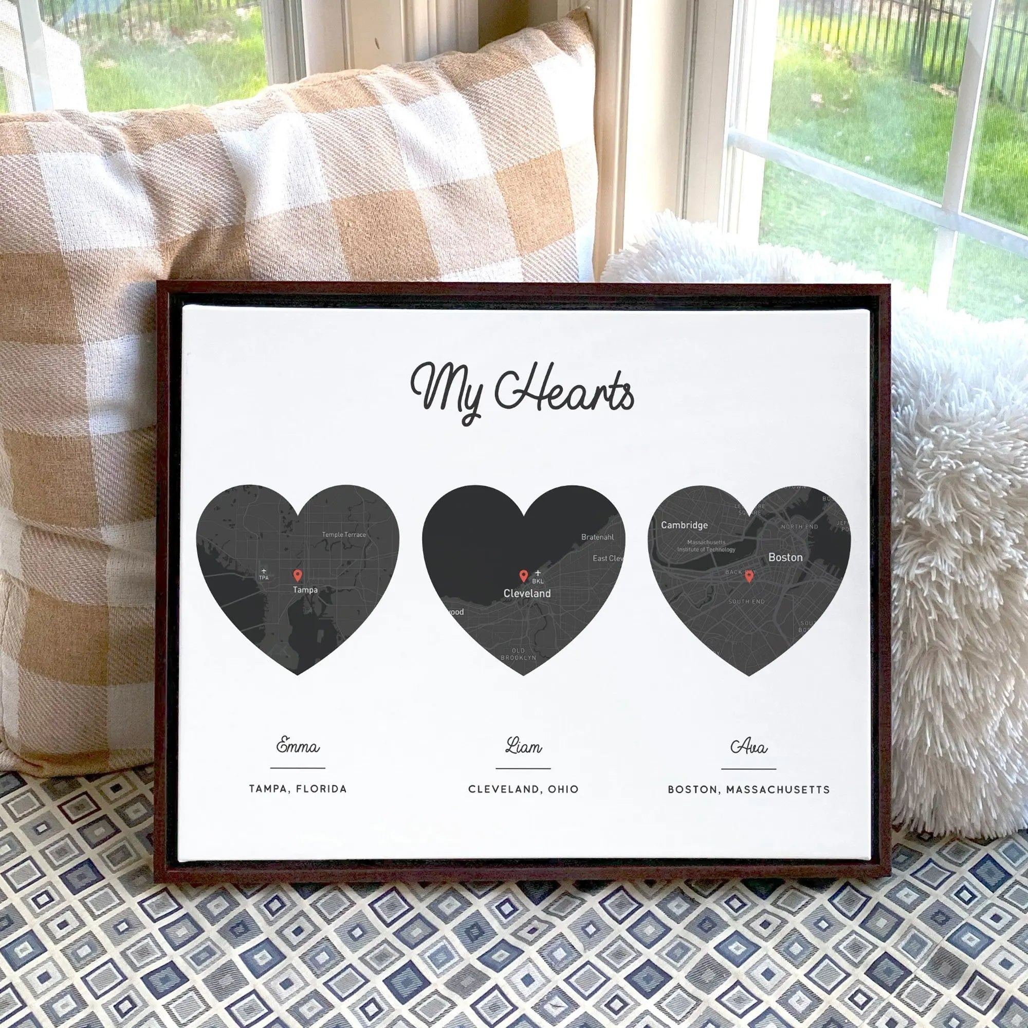 Multi-Heart Map Art (Black or White, up to 4)