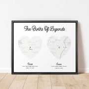 Multi-Heart Map Art (Black or White, up to 4)