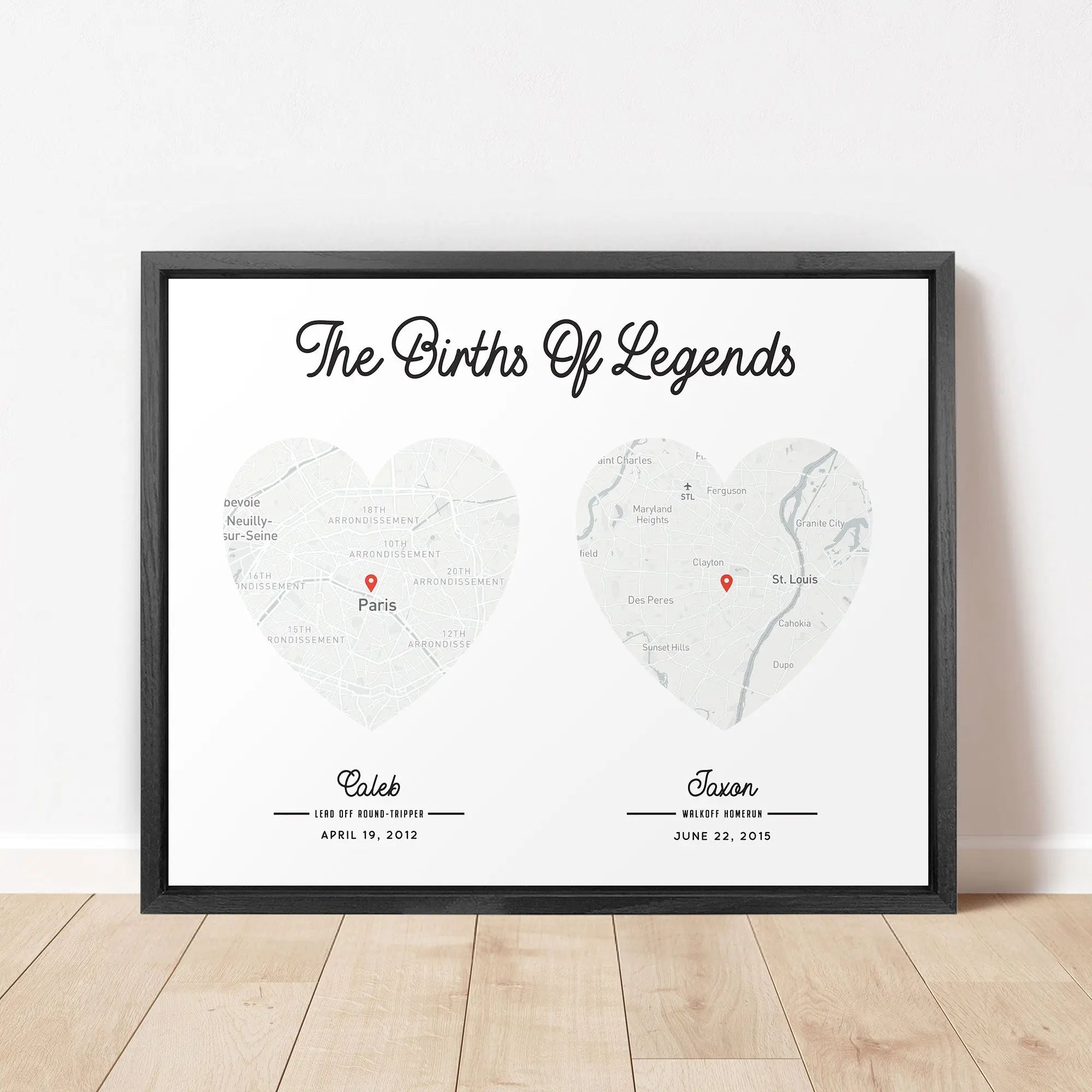 Multi-Heart Map Art (Black or White, up to 4)