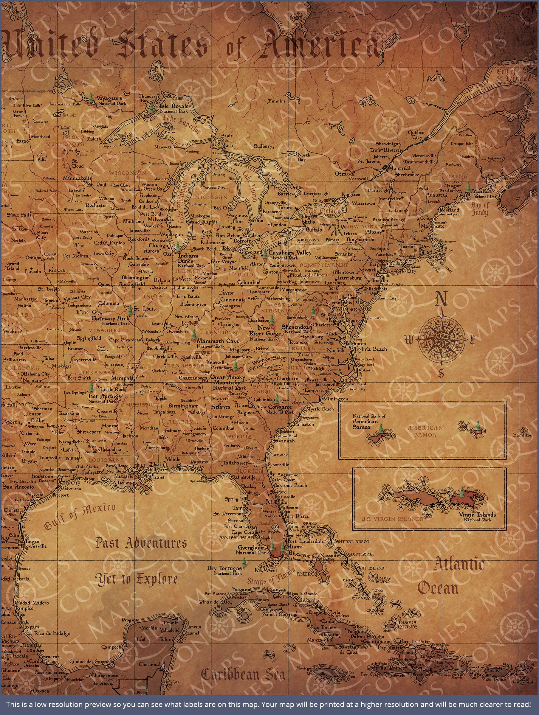 National Parks Map Poster - Golden Aged CM Poster