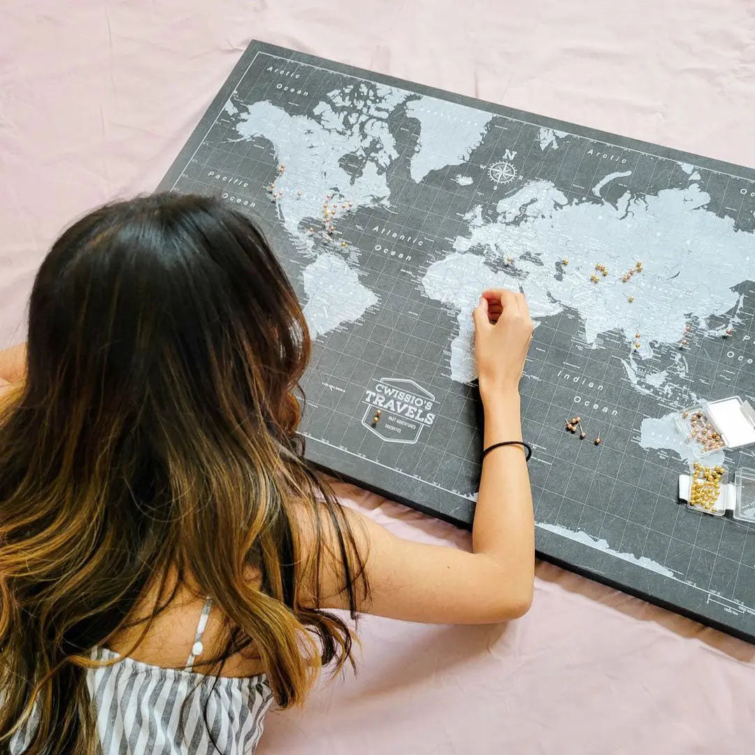 Push Pin World Map Pin Board - Modern Slate - Pins Included! FB/IG Shop