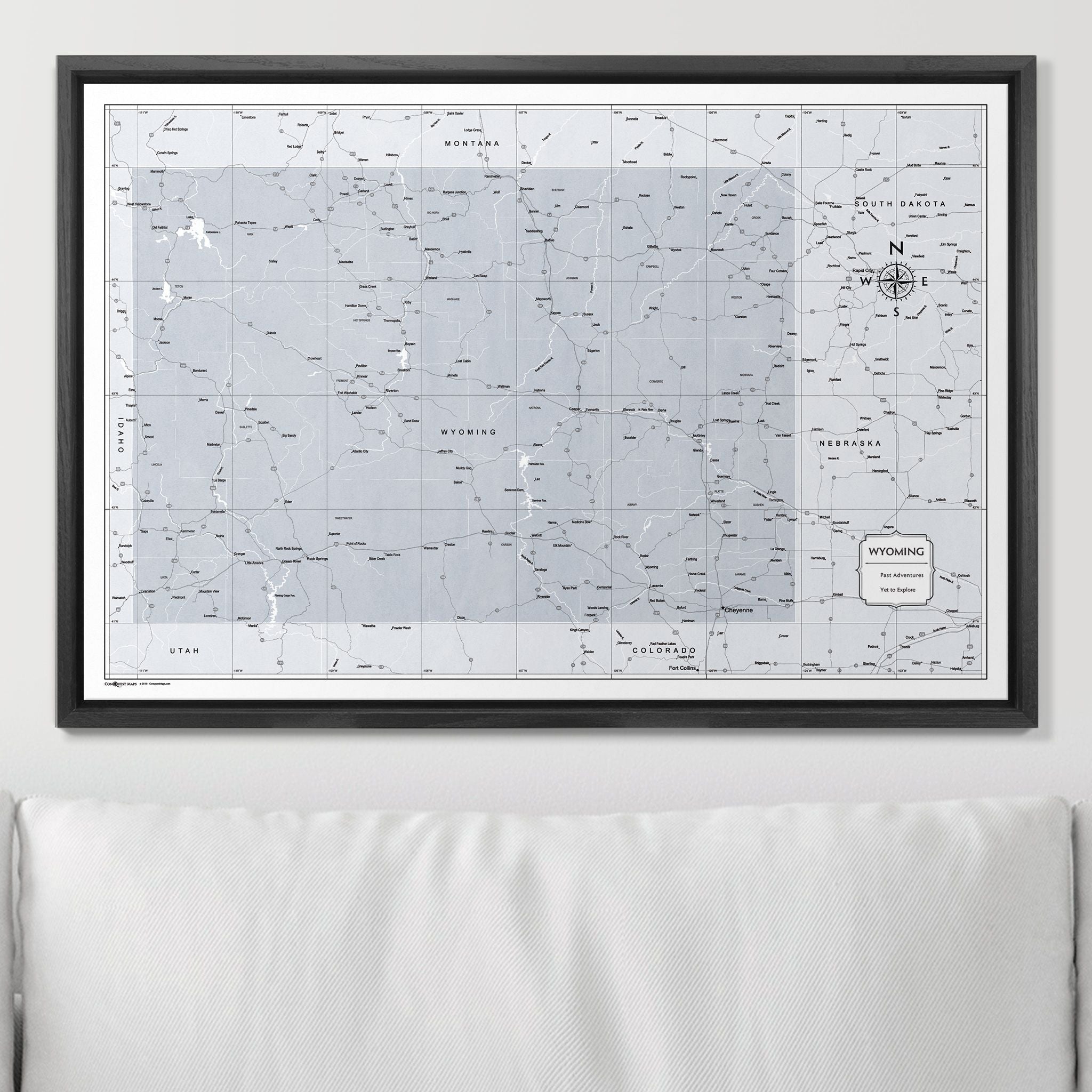 Push Pin Wyoming Map (Pin Board) - Light Gray Color Splash CM Pin Board