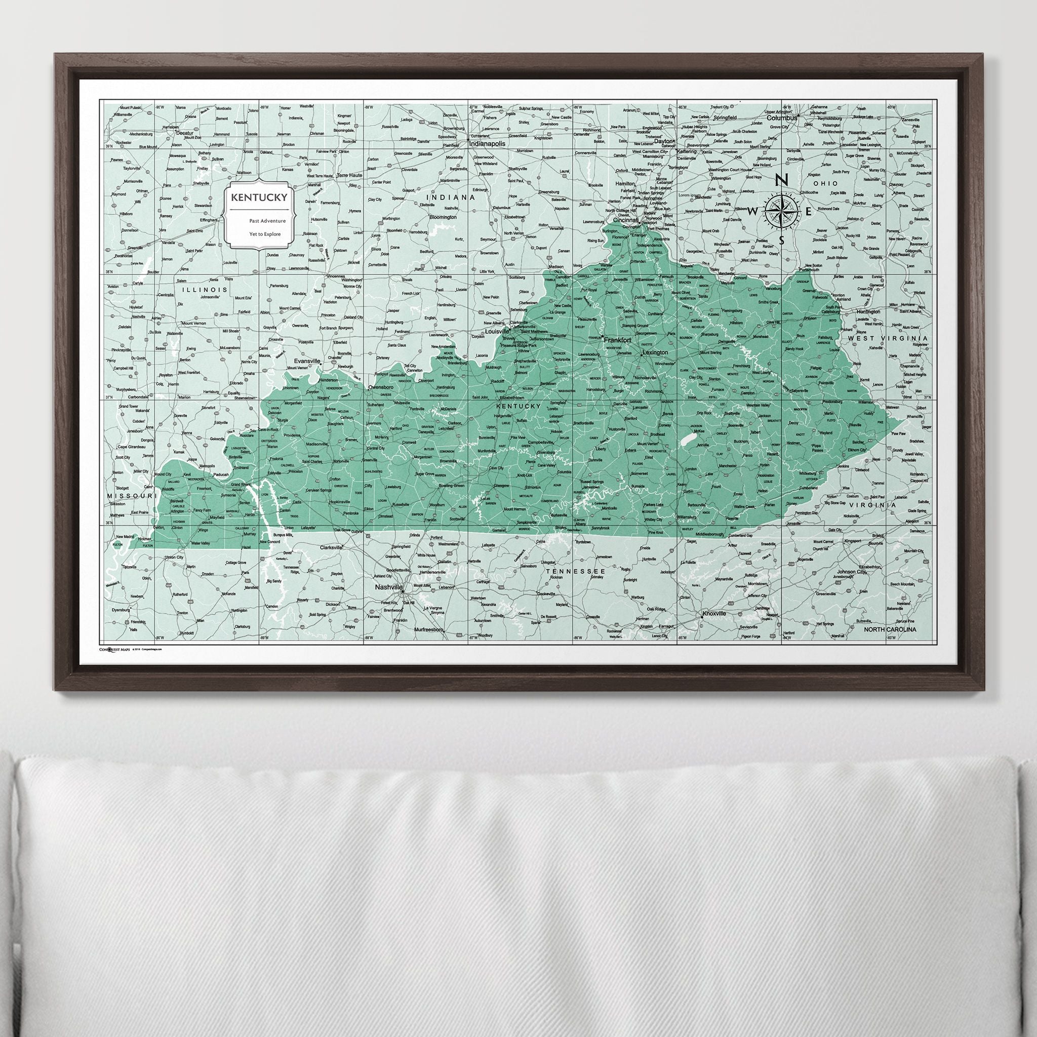 Push Pin Kentucky Map (Pin Board) - Green Color Splash CM Pin Board