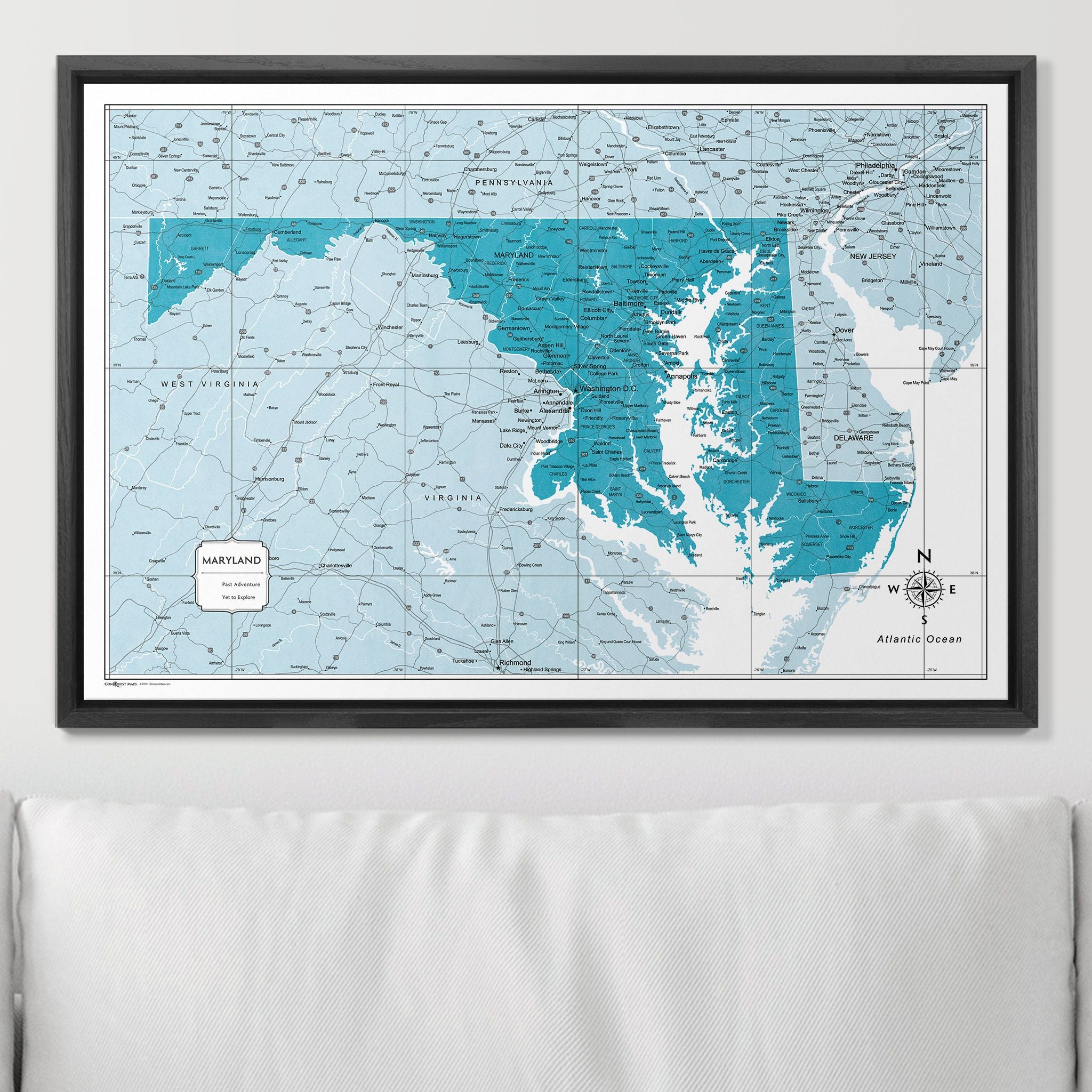 Push Pin Maryland Map (Pin Board) - Teal Color Splash CM Pin Board