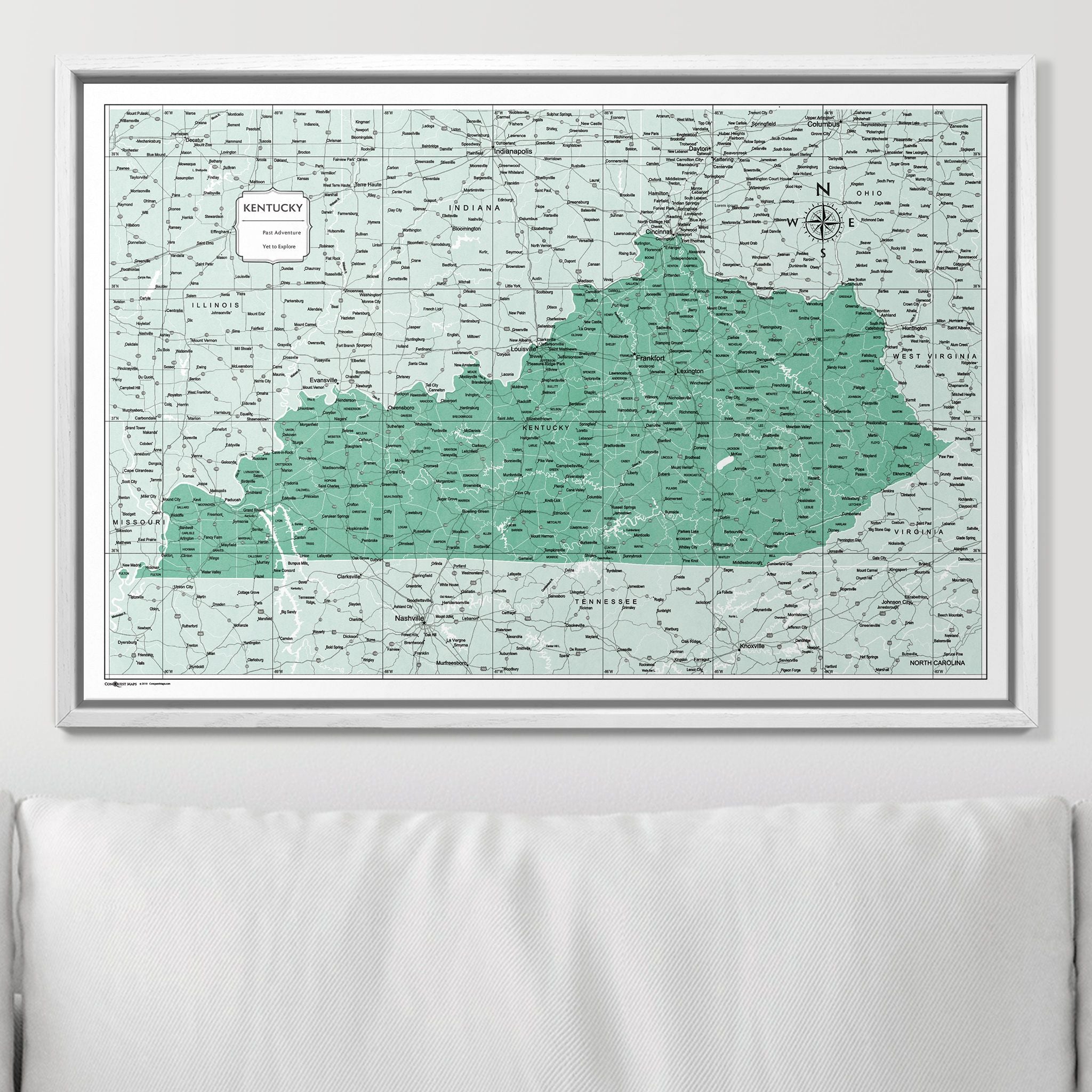 Push Pin Kentucky Map (Pin Board) - Green Color Splash CM Pin Board