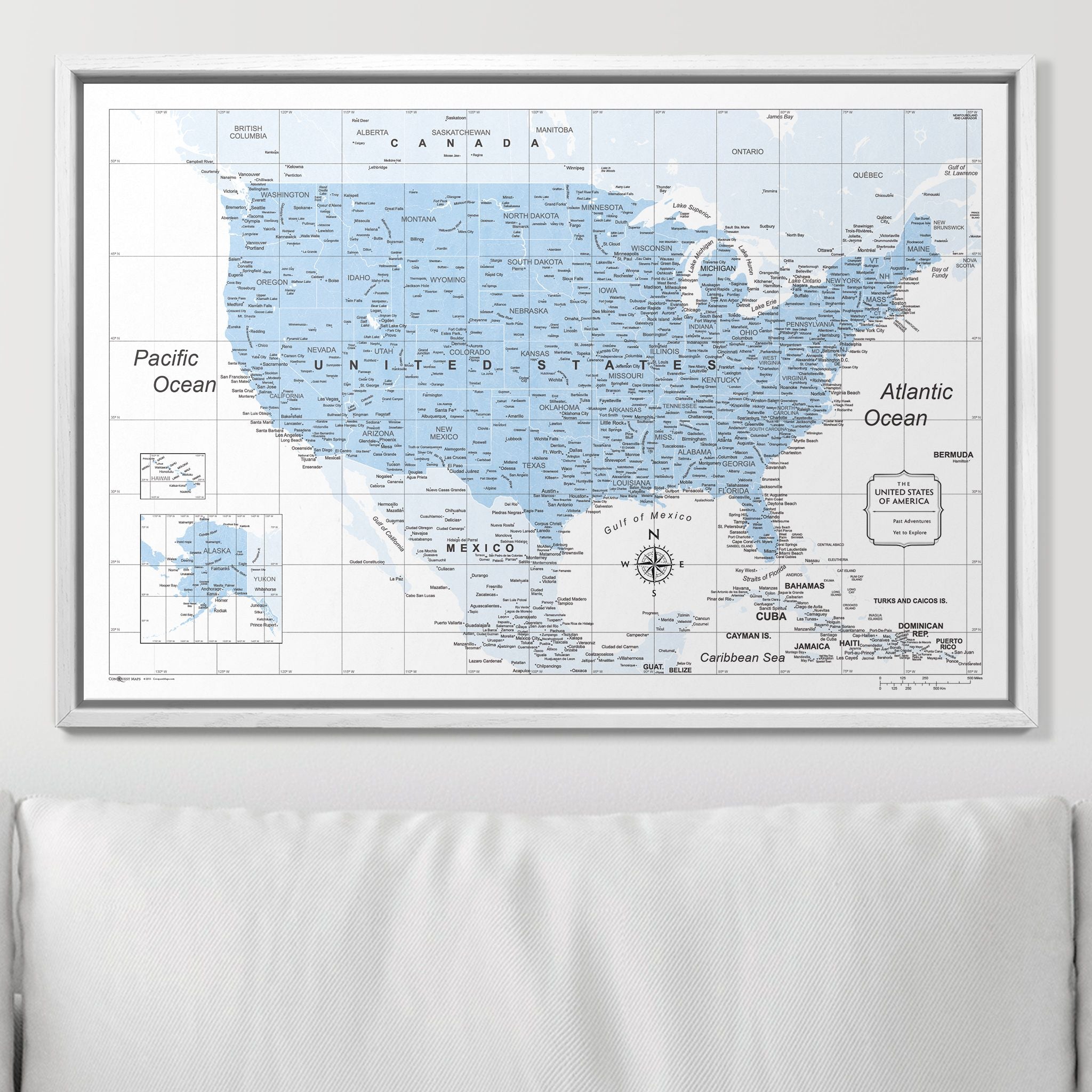 Push Pin USA Map (Pin Board) - Light Blue Color Splash CM Pin Board