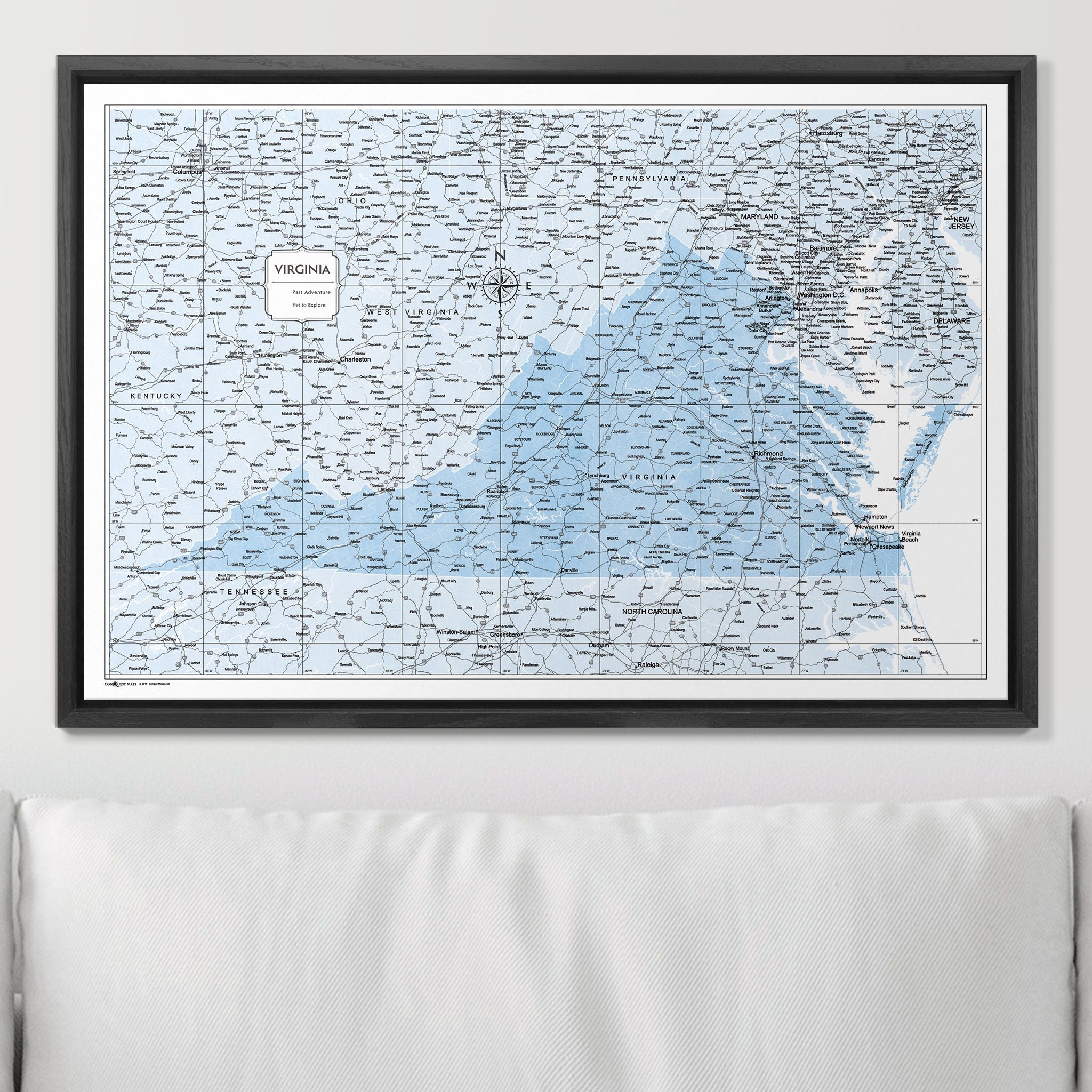 Push Pin Virginia Map (Pin Board) - Light Blue Color Splash CM Pin Board