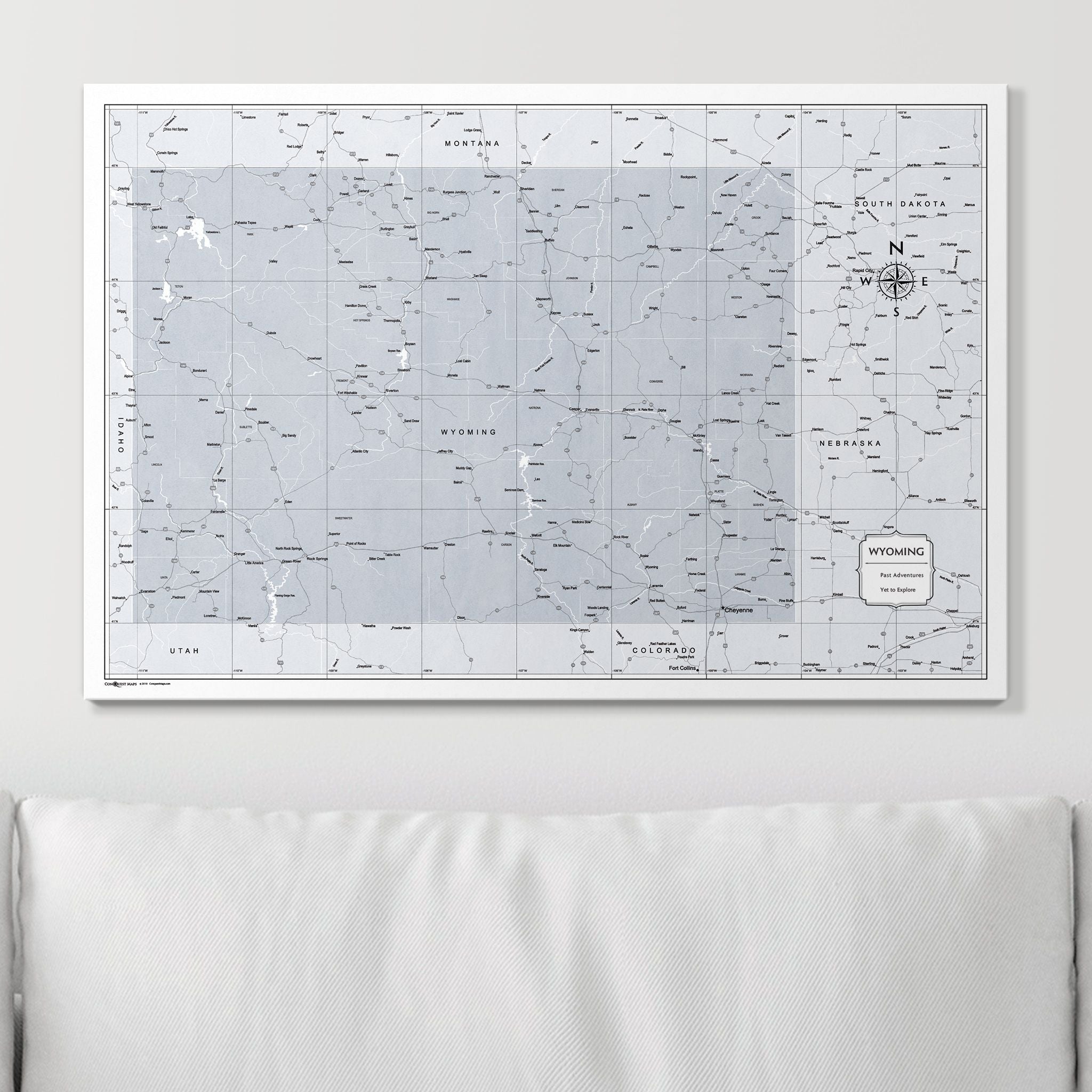 Push Pin Wyoming Map (Pin Board) - Light Gray Color Splash CM Pin Board