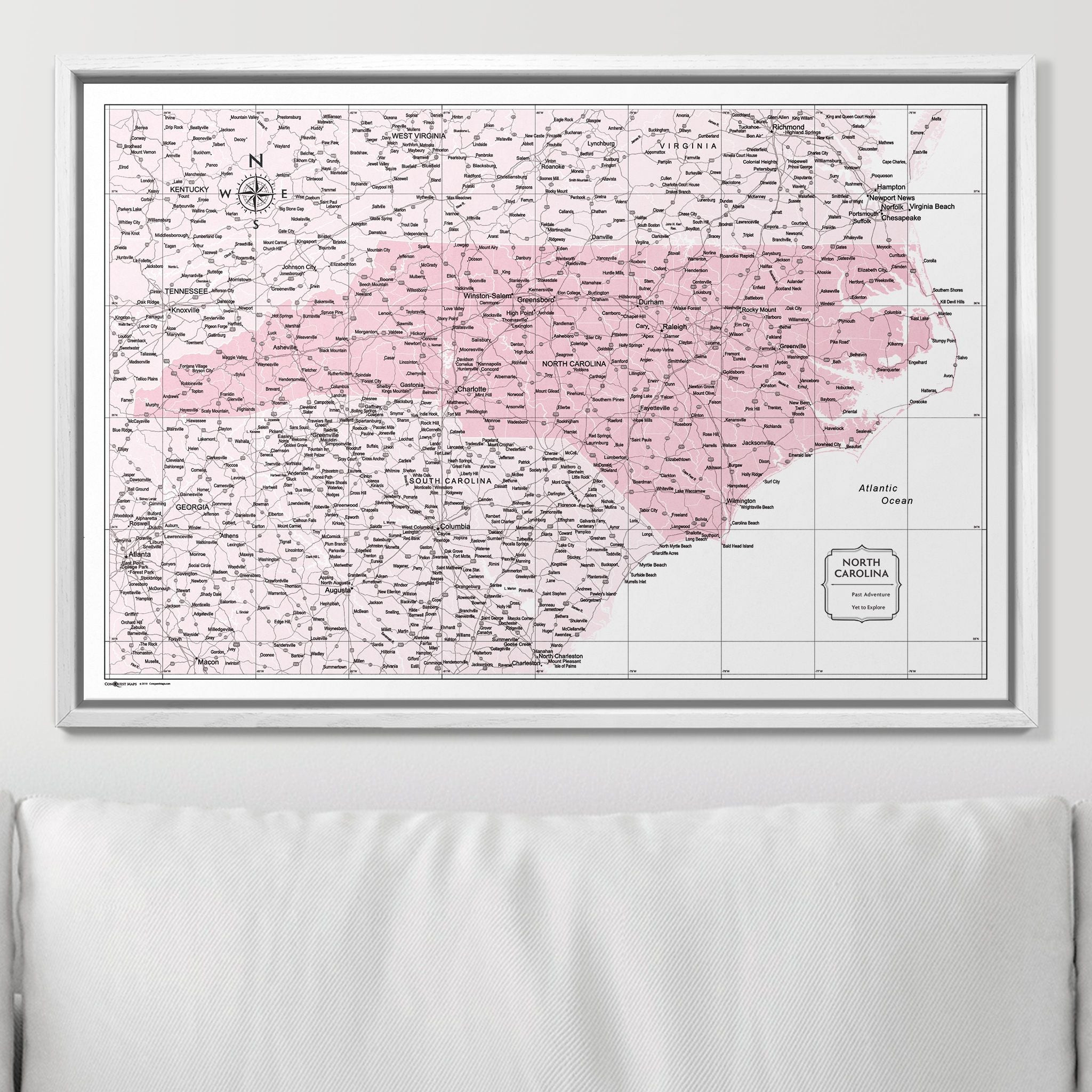 Push Pin North Carolina Map (Pin Board) - Pink Color Splash CM Pin Board
