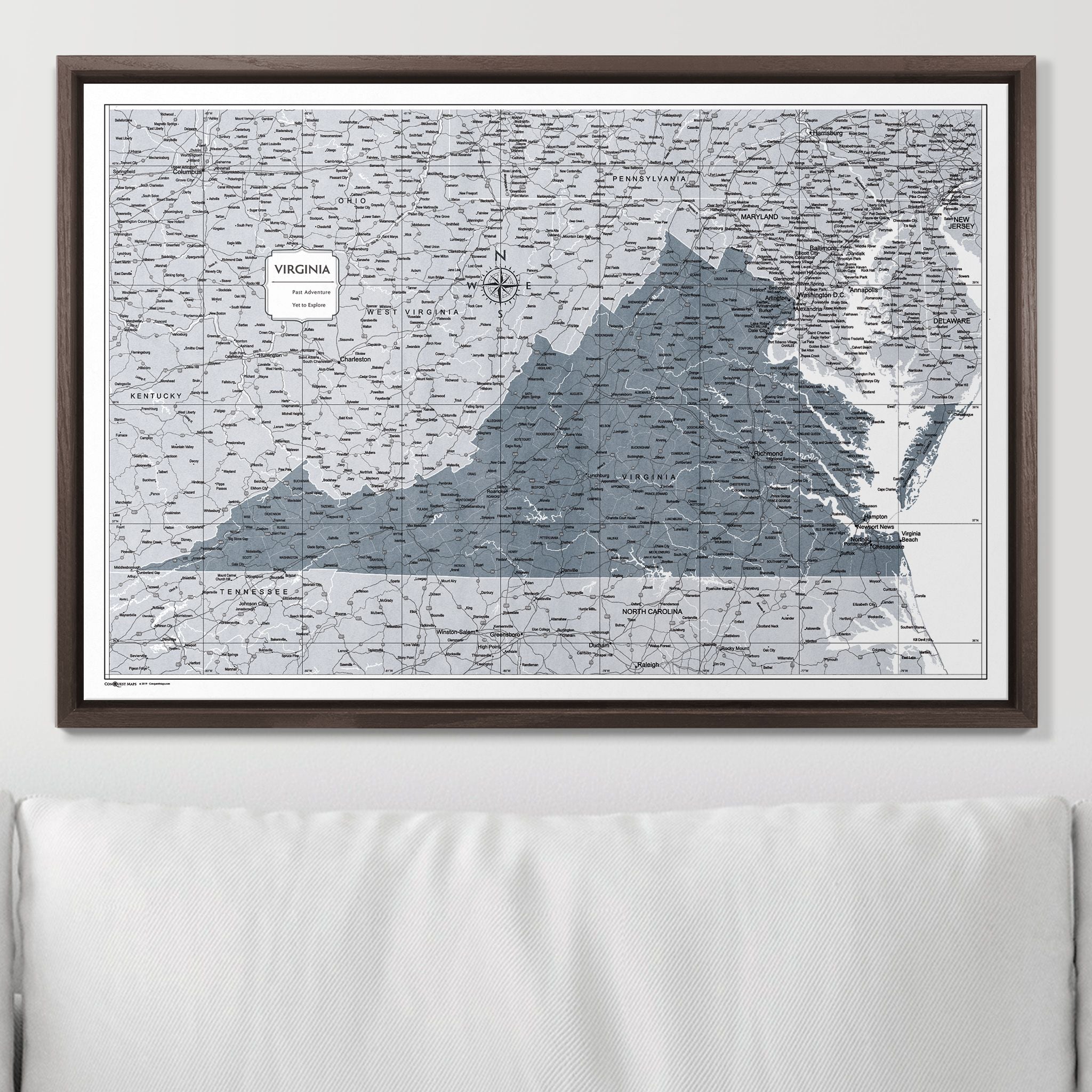 Push Pin Virginia Map (Pin Board) - Dark Gray Color Splash CM Pin Board