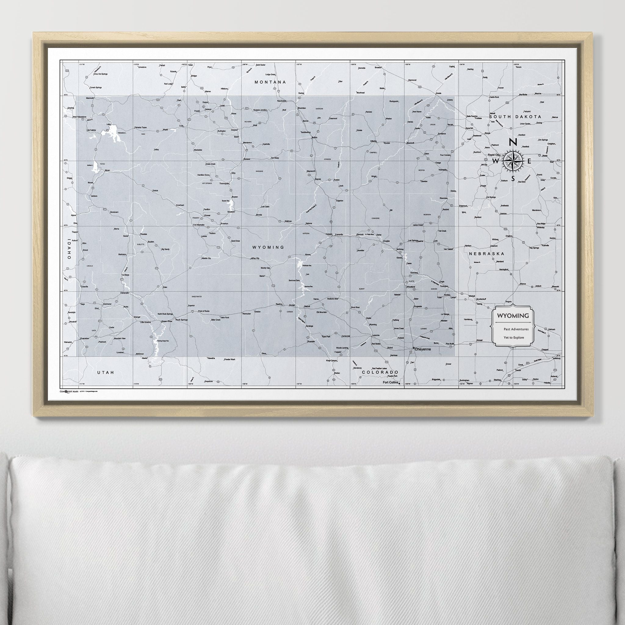 Push Pin Wyoming Map (Pin Board) - Light Gray Color Splash CM Pin Board