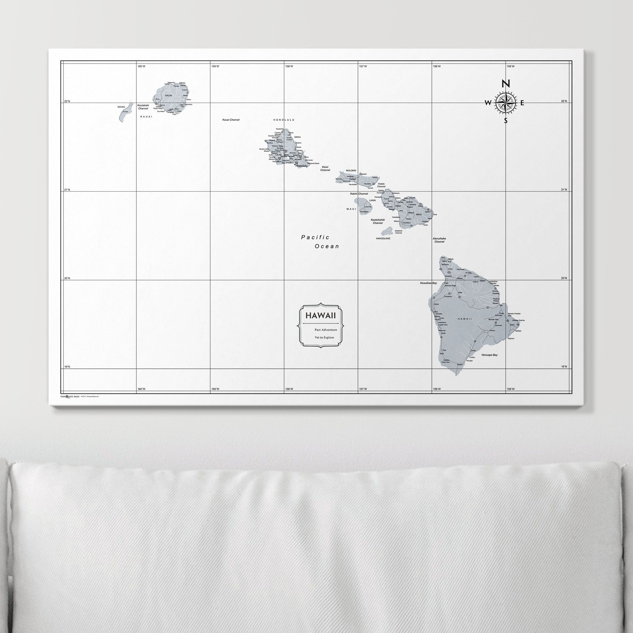 Push Pin Hawaii Map (Pin Board) - Light Gray Color Splash CM Pin Board