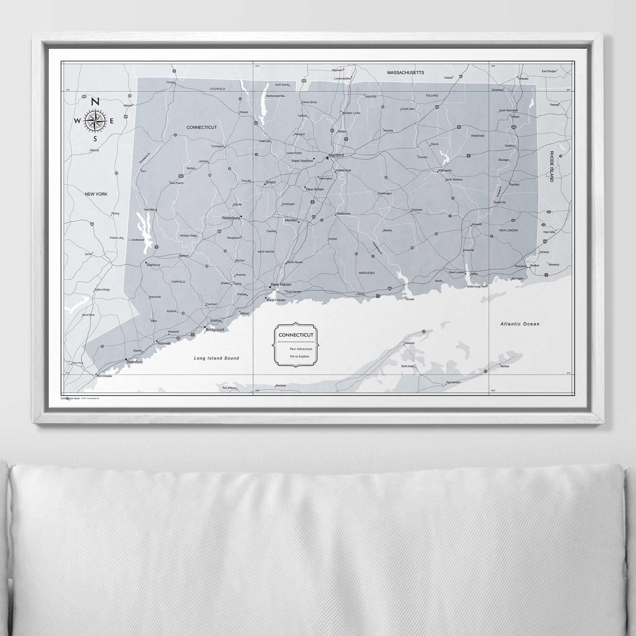 Push Pin Connecticut Map (Pin Board) - Light Gray Color Splash CM Pin Board