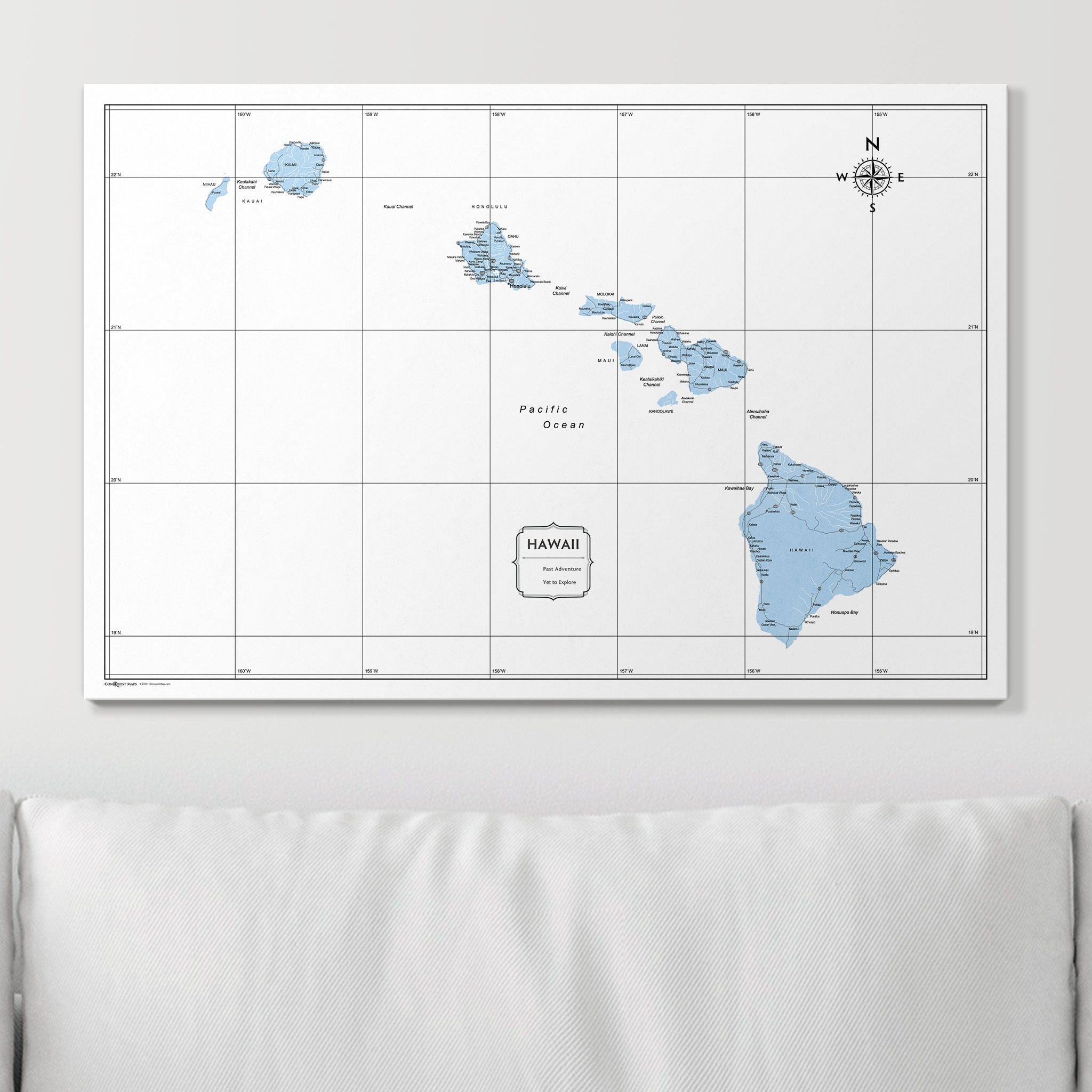 Push Pin Hawaii Map (Pin Board) - Light Blue Color Splash CM Pin Board