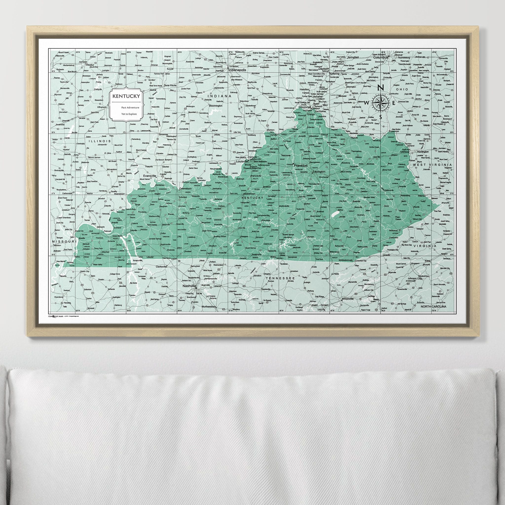 Push Pin Kentucky Map (Pin Board) - Green Color Splash CM Pin Board