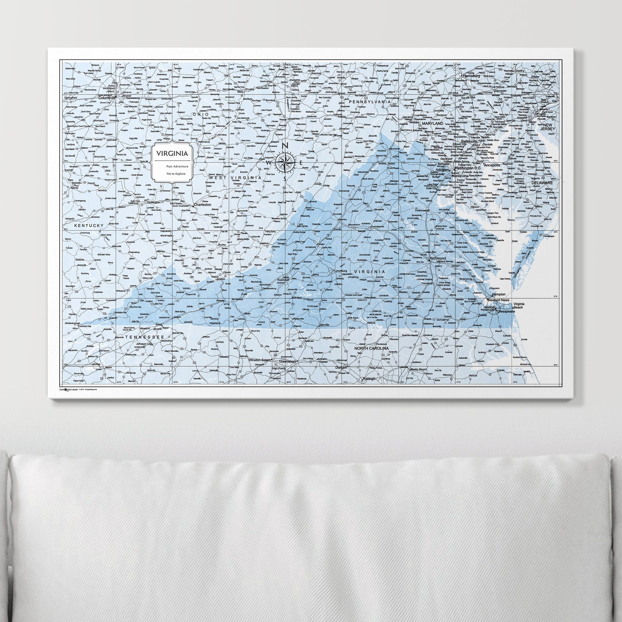 Push Pin Virginia Map (Pin Board) - Light Blue Color Splash CM Pin Board