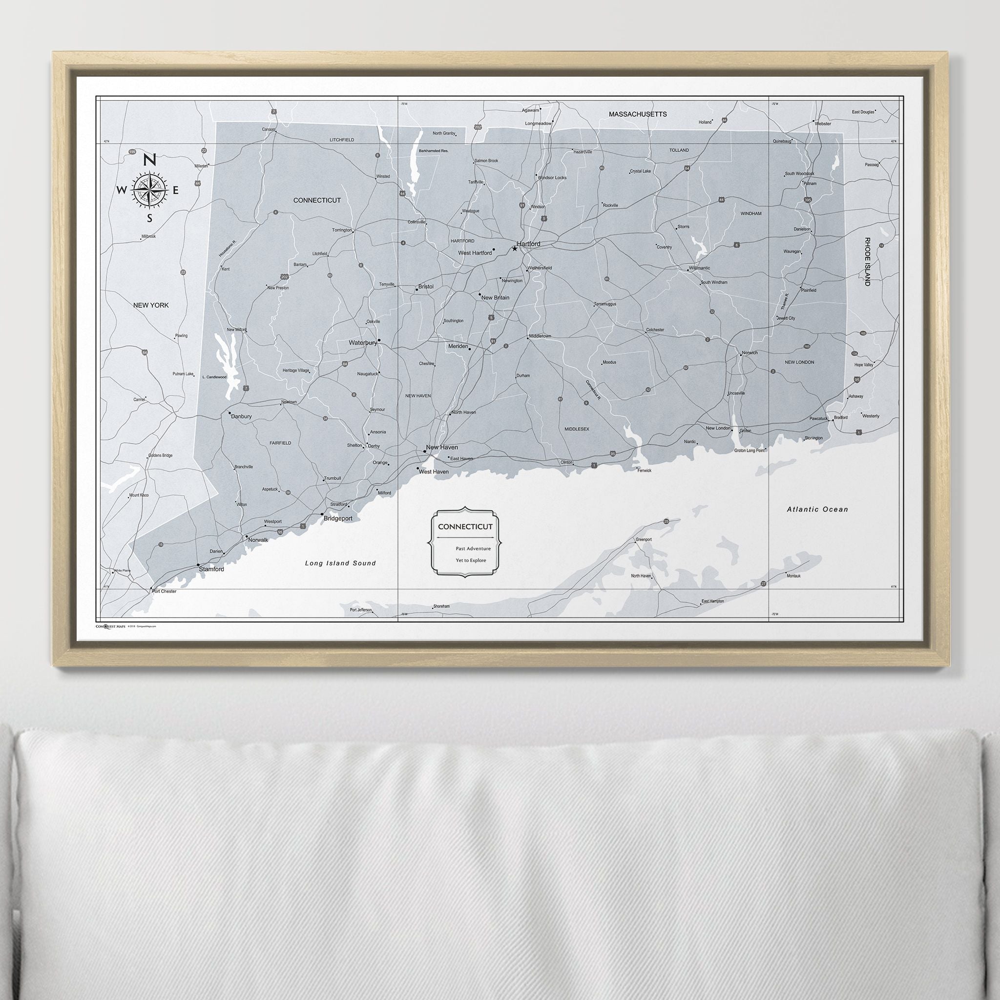 Push Pin Connecticut Map (Pin Board) - Light Gray Color Splash CM Pin Board