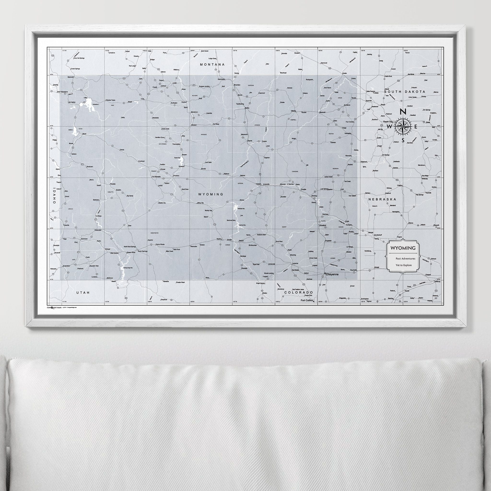 Push Pin Wyoming Map (Pin Board) - Light Gray Color Splash CM Pin Board