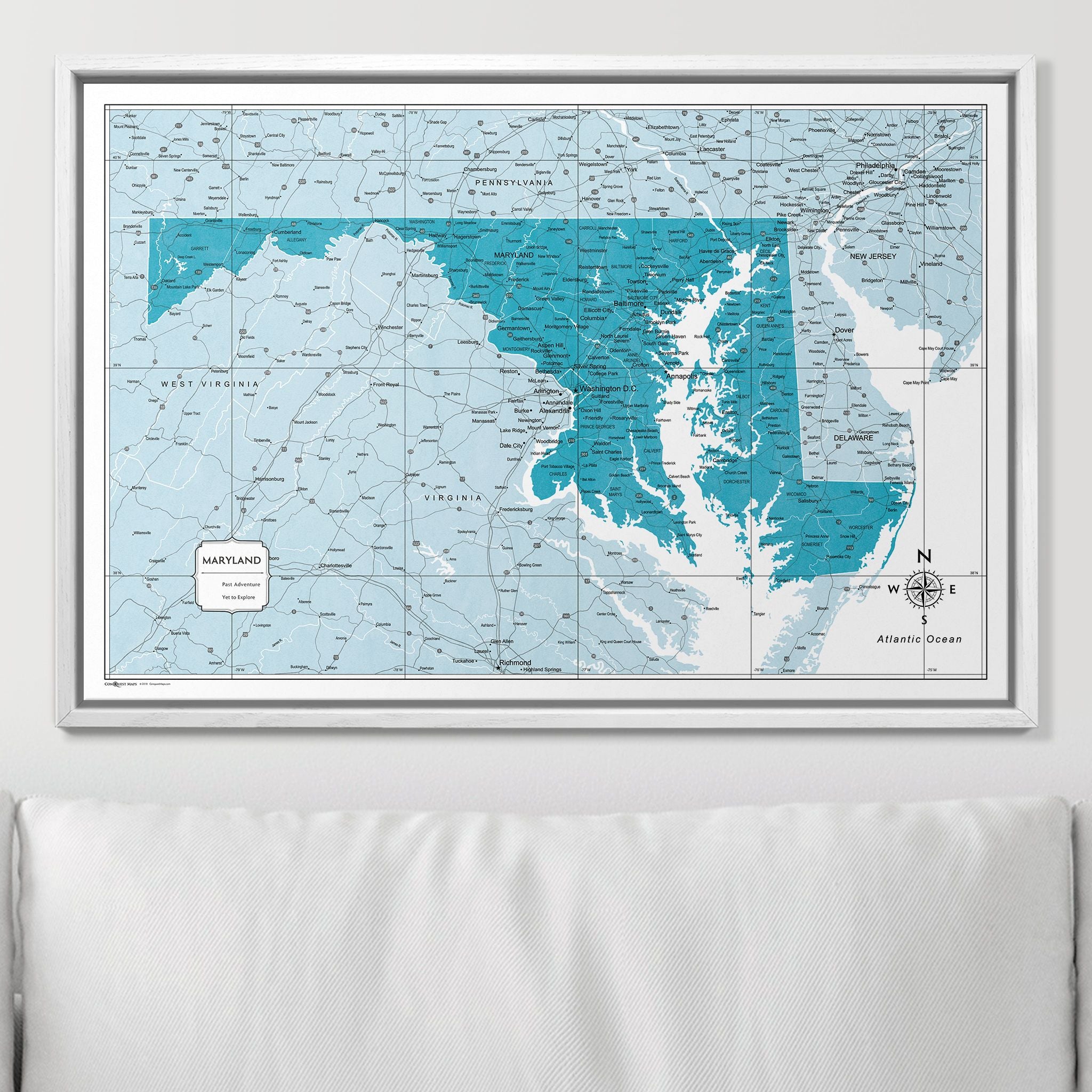 Push Pin Maryland Map (Pin Board) - Teal Color Splash CM Pin Board
