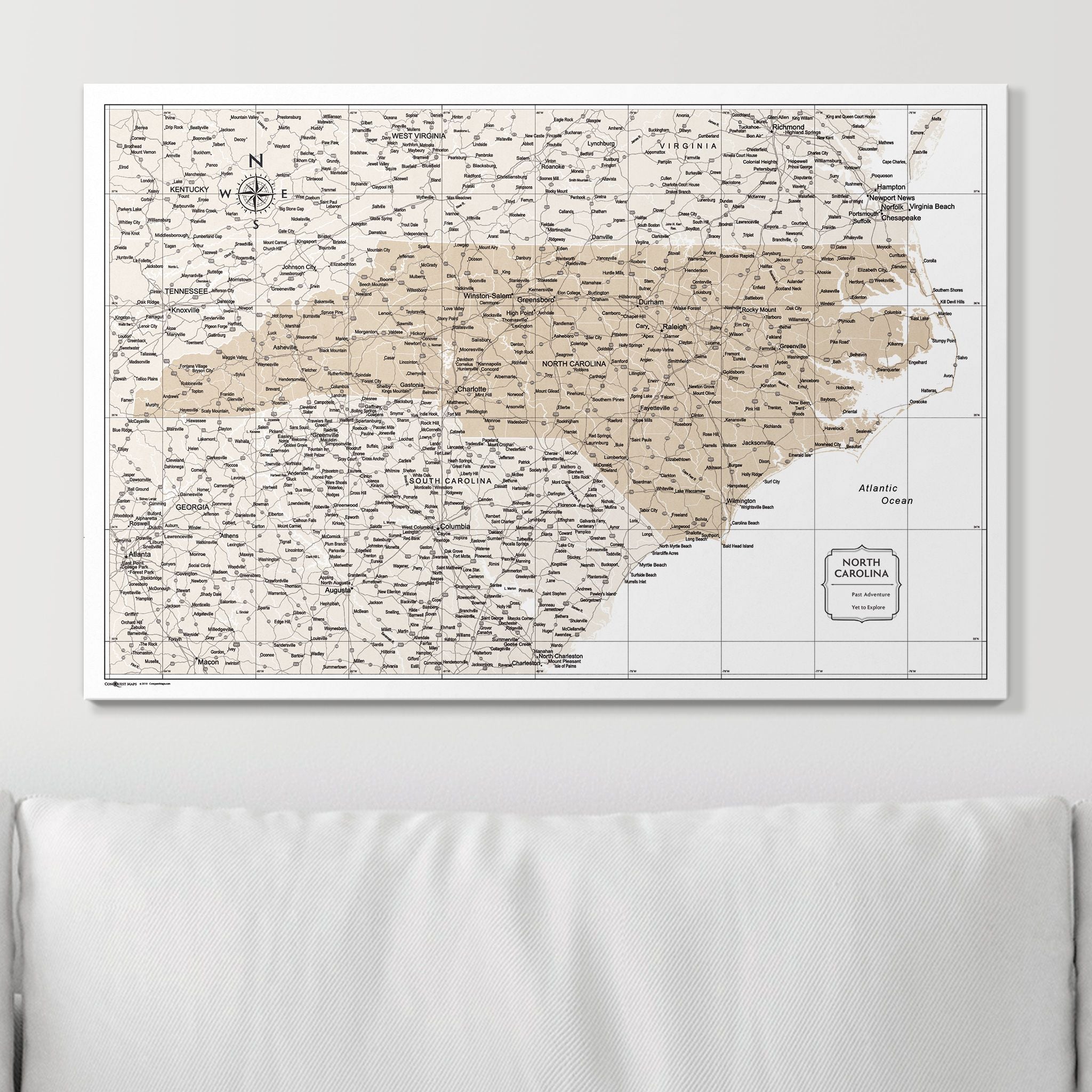 Push Pin North Carolina Map (Pin Board) - Light Brown Color Splash CM Pin Board