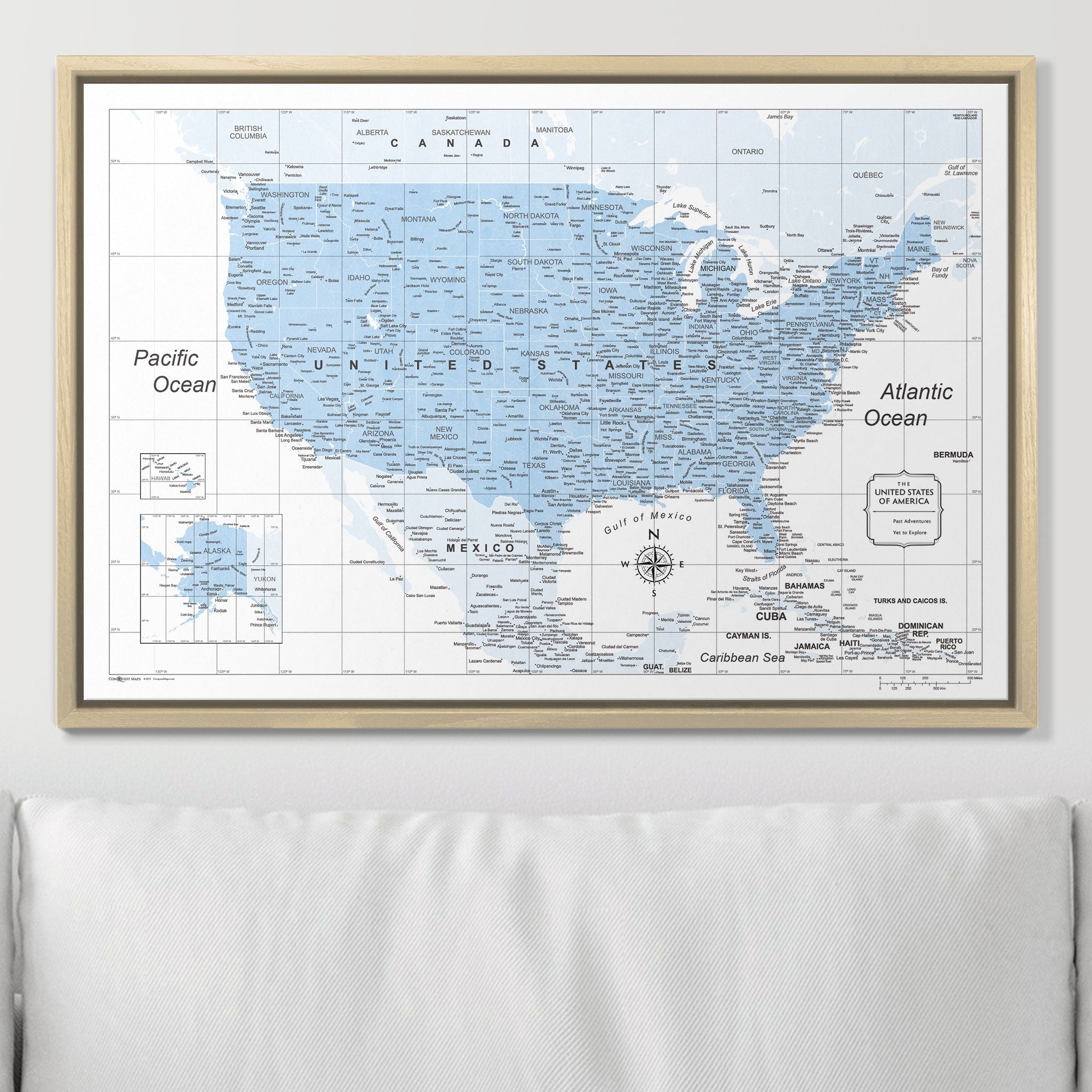 Push Pin USA Map (Pin Board) - Light Blue Color Splash CM Pin Board